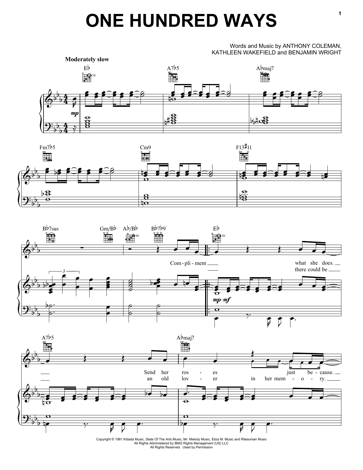 James Ingram One Hundred Ways sheet music notes and chords arranged for Piano, Vocal & Guitar Chords (Right-Hand Melody)