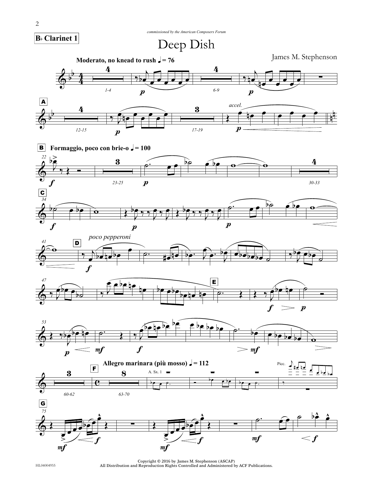 James (Jim) M. Stephenson Deep Dish - Bb Clarinet 1 sheet music notes and chords arranged for Concert Band