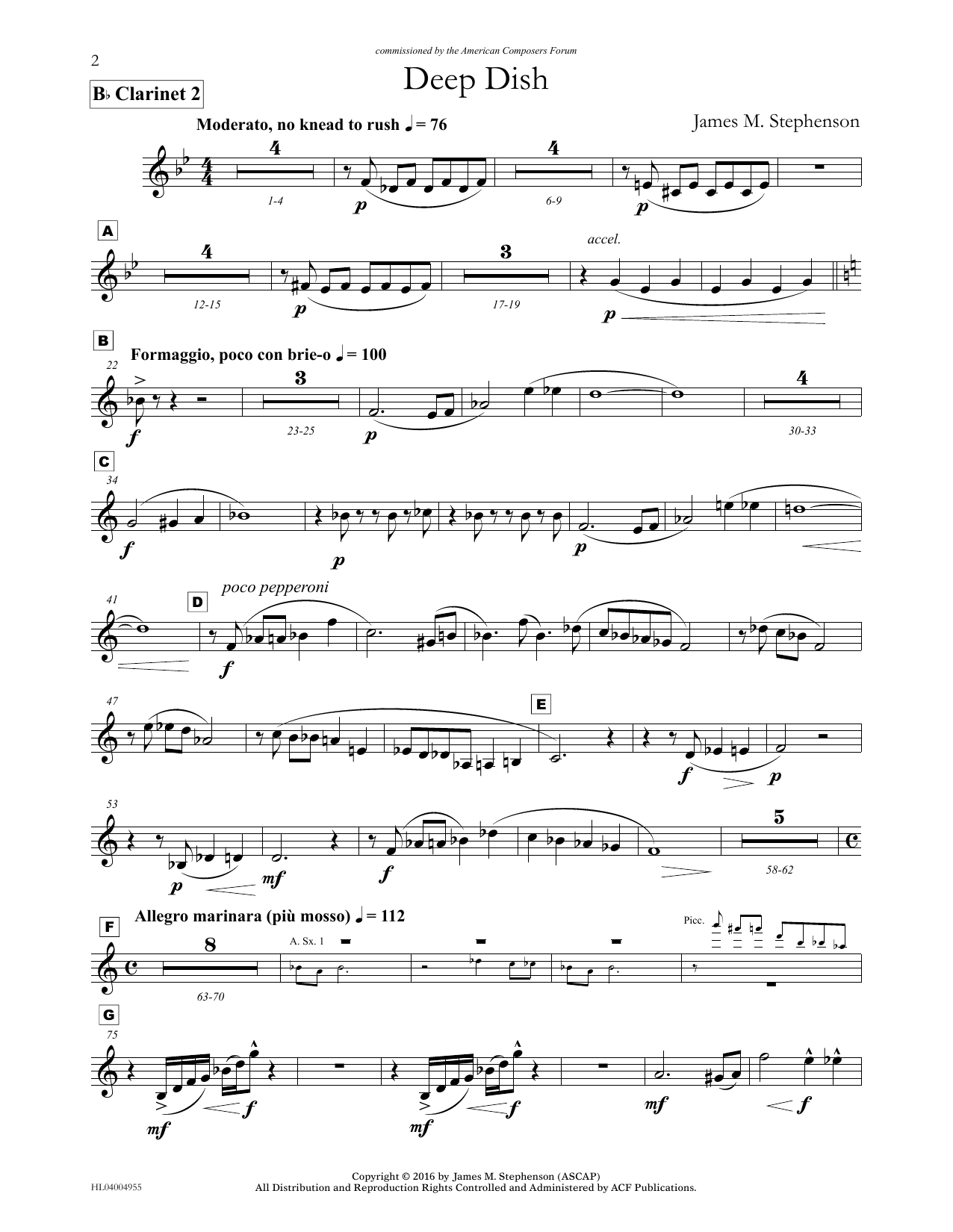 James (Jim) M. Stephenson Deep Dish - Bb Clarinet 2 sheet music notes and chords arranged for Concert Band