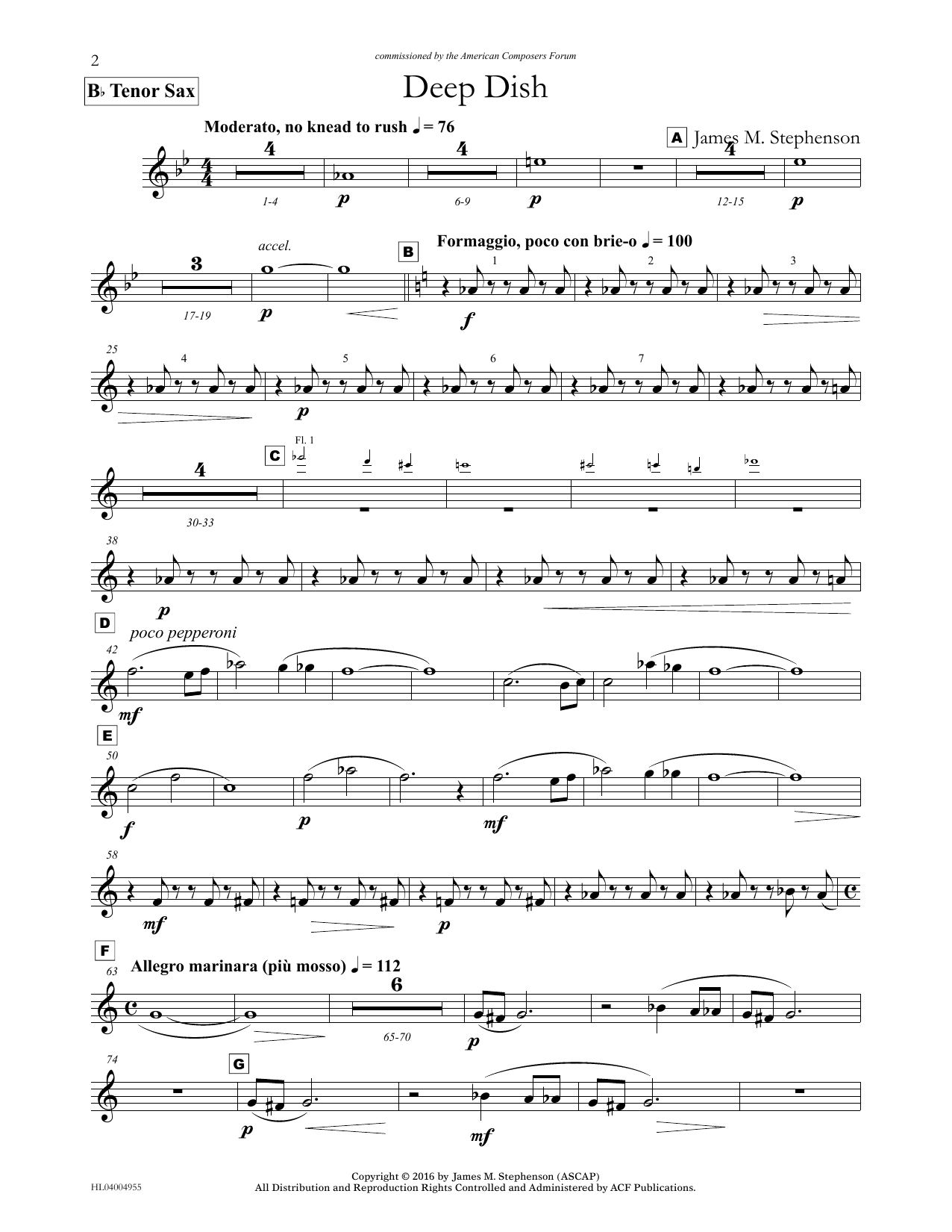 James (Jim) M. Stephenson Deep Dish - Bb Tenor Sax sheet music notes and chords arranged for Concert Band