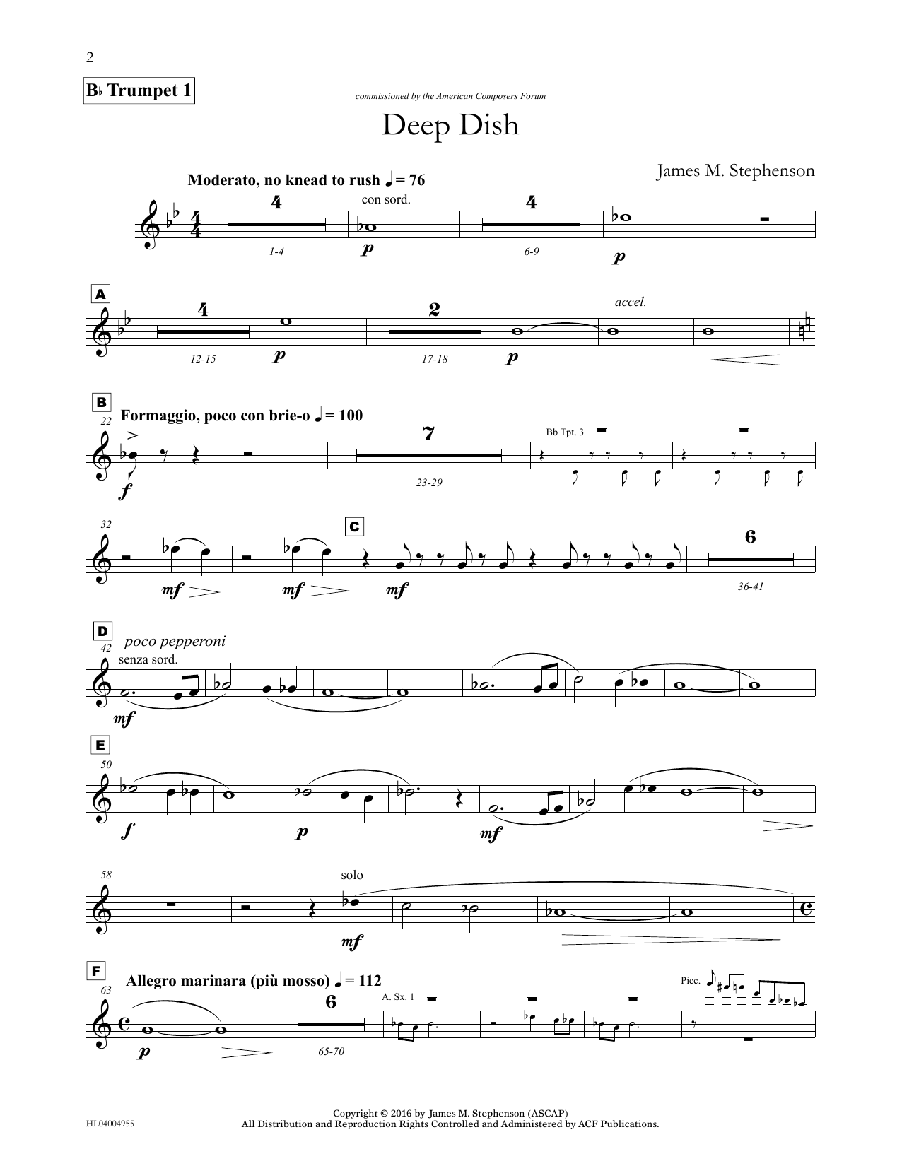 James (Jim) M. Stephenson Deep Dish - Bb Trumpet 1 sheet music notes and chords arranged for Concert Band