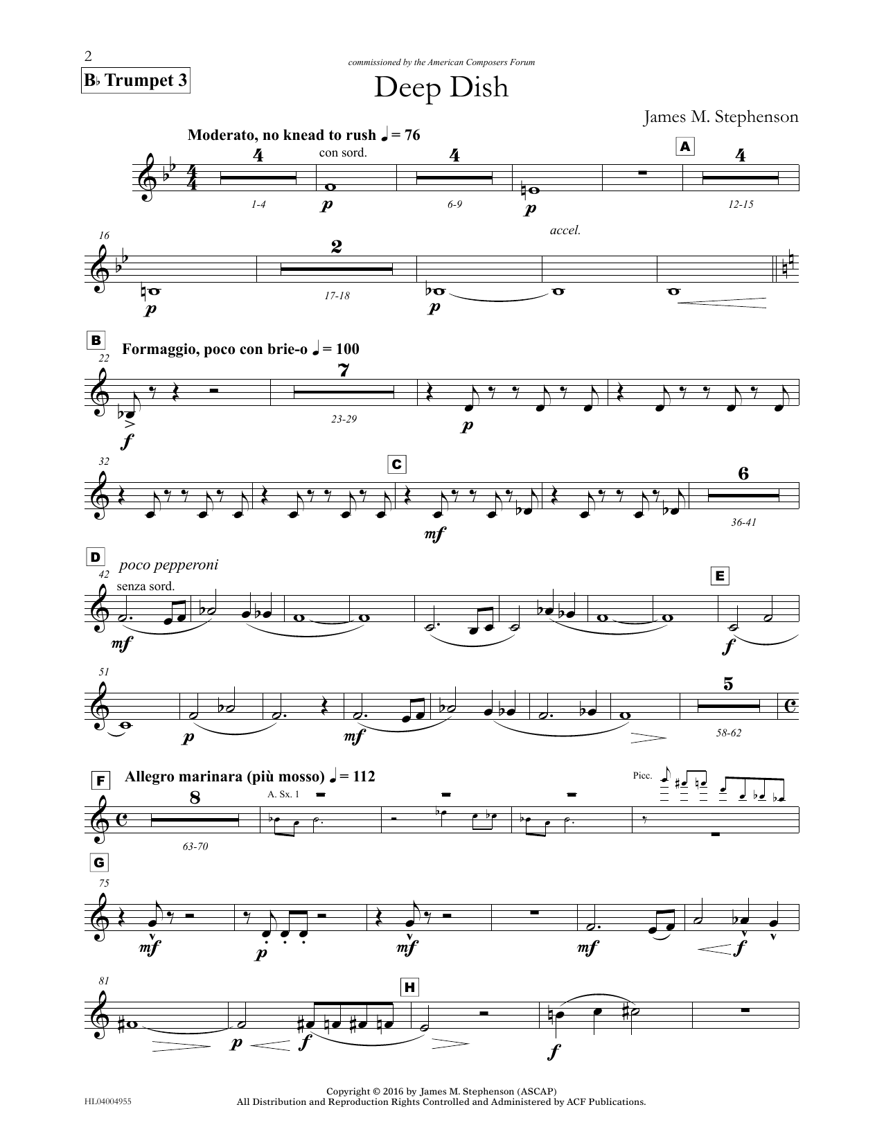 James (Jim) M. Stephenson Deep Dish - Bb Trumpet 3 sheet music notes and chords arranged for Concert Band