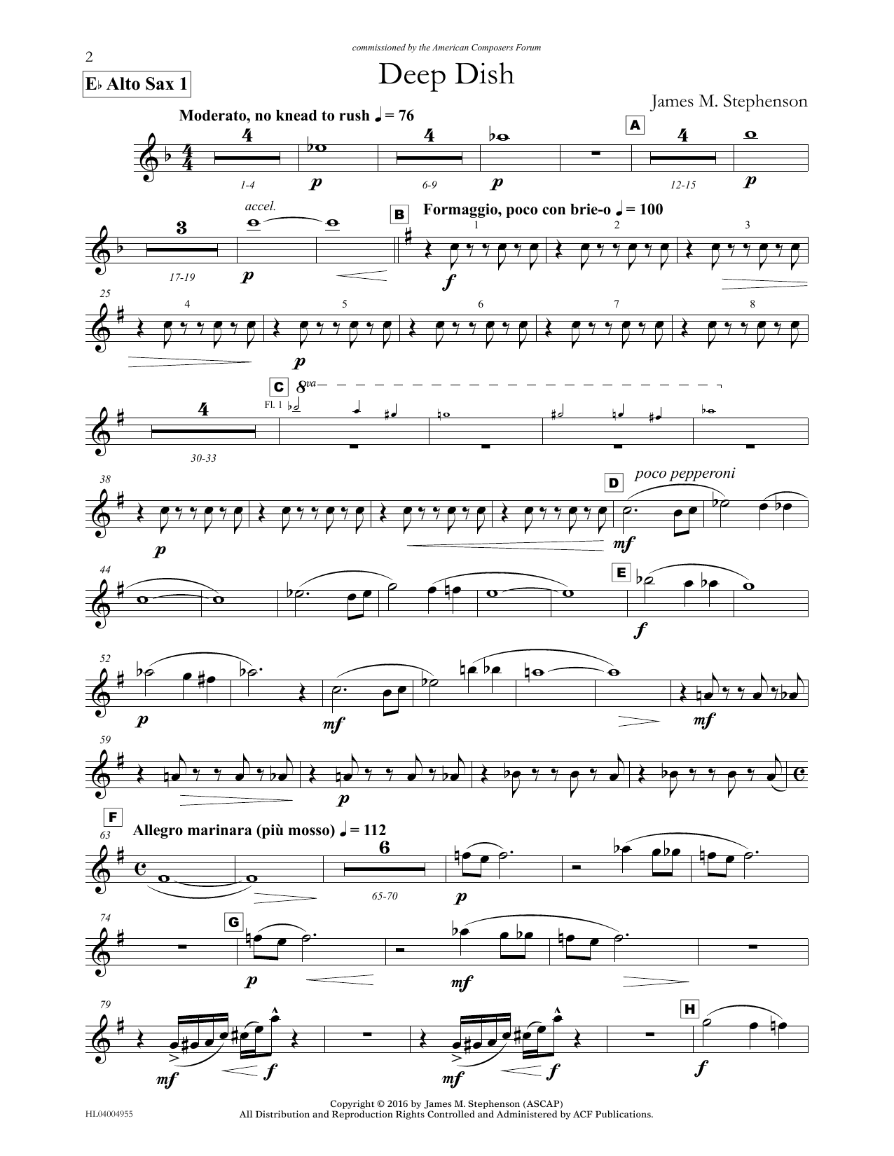 James (Jim) M. Stephenson Deep Dish - Eb Alto Sax 1 sheet music notes and chords arranged for Concert Band