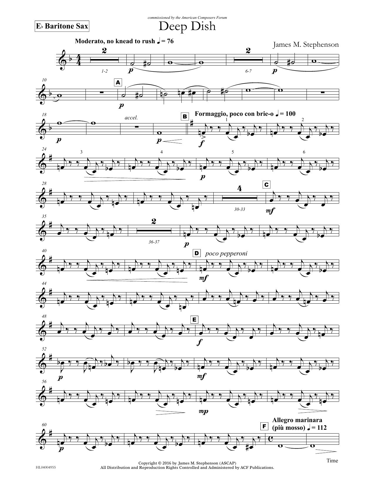James (Jim) M. Stephenson Deep Dish - Eb Baritone Saxophone sheet music notes and chords arranged for Concert Band