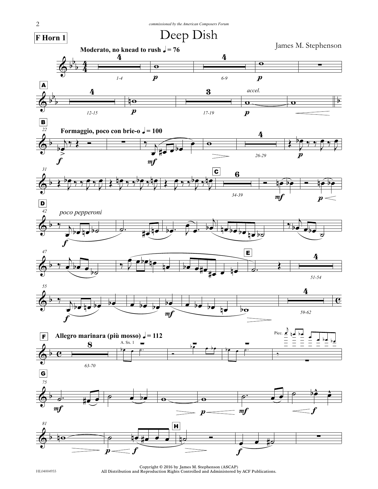 James (Jim) M. Stephenson Deep Dish - F Horn 1 sheet music notes and chords arranged for Concert Band