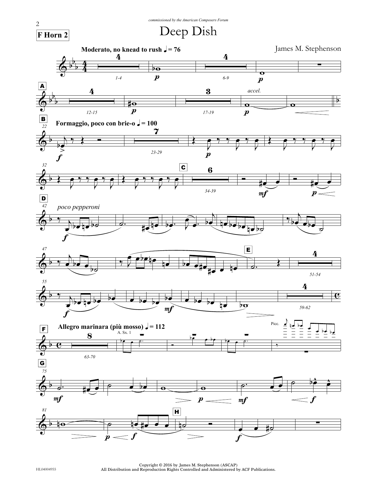 James (Jim) M. Stephenson Deep Dish - F Horn 2 sheet music notes and chords arranged for Concert Band
