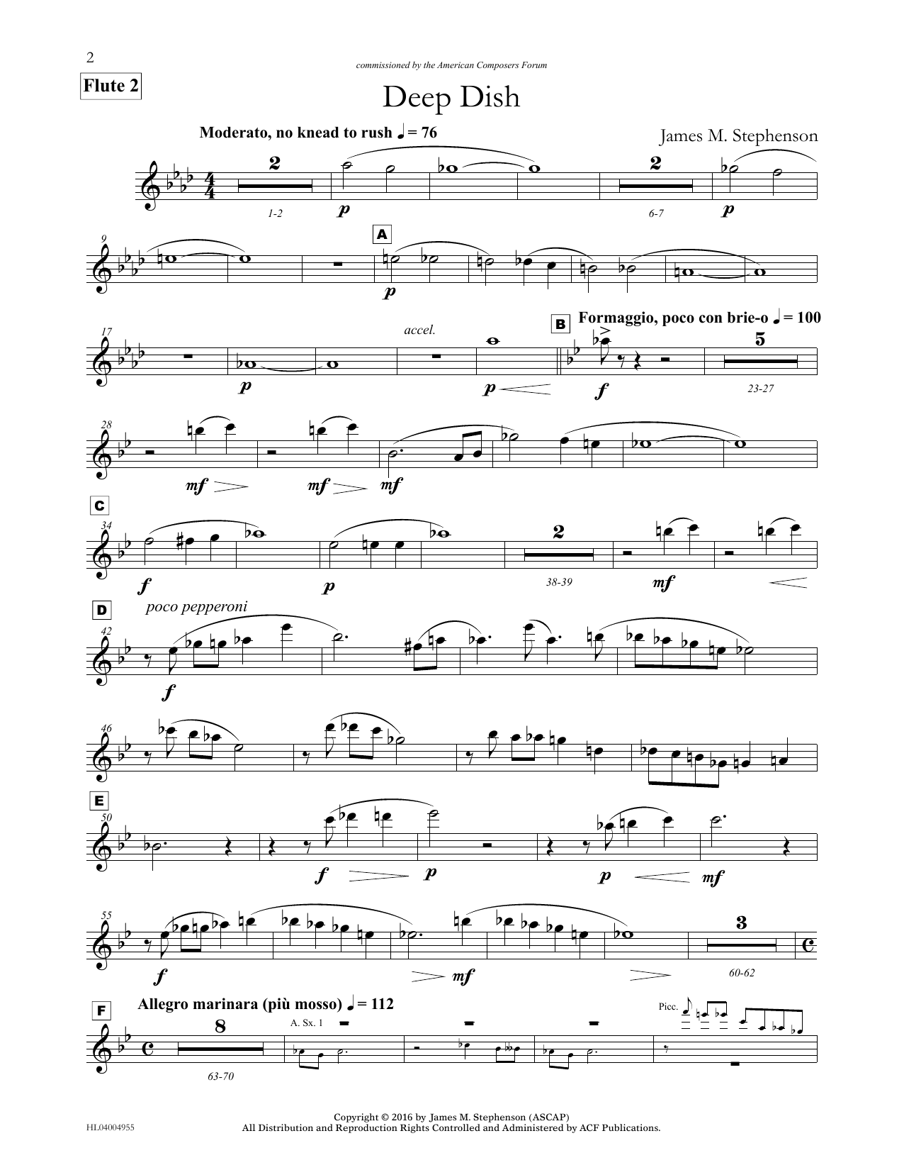 James (Jim) M. Stephenson Deep Dish - Flute 2 sheet music notes and chords arranged for Concert Band