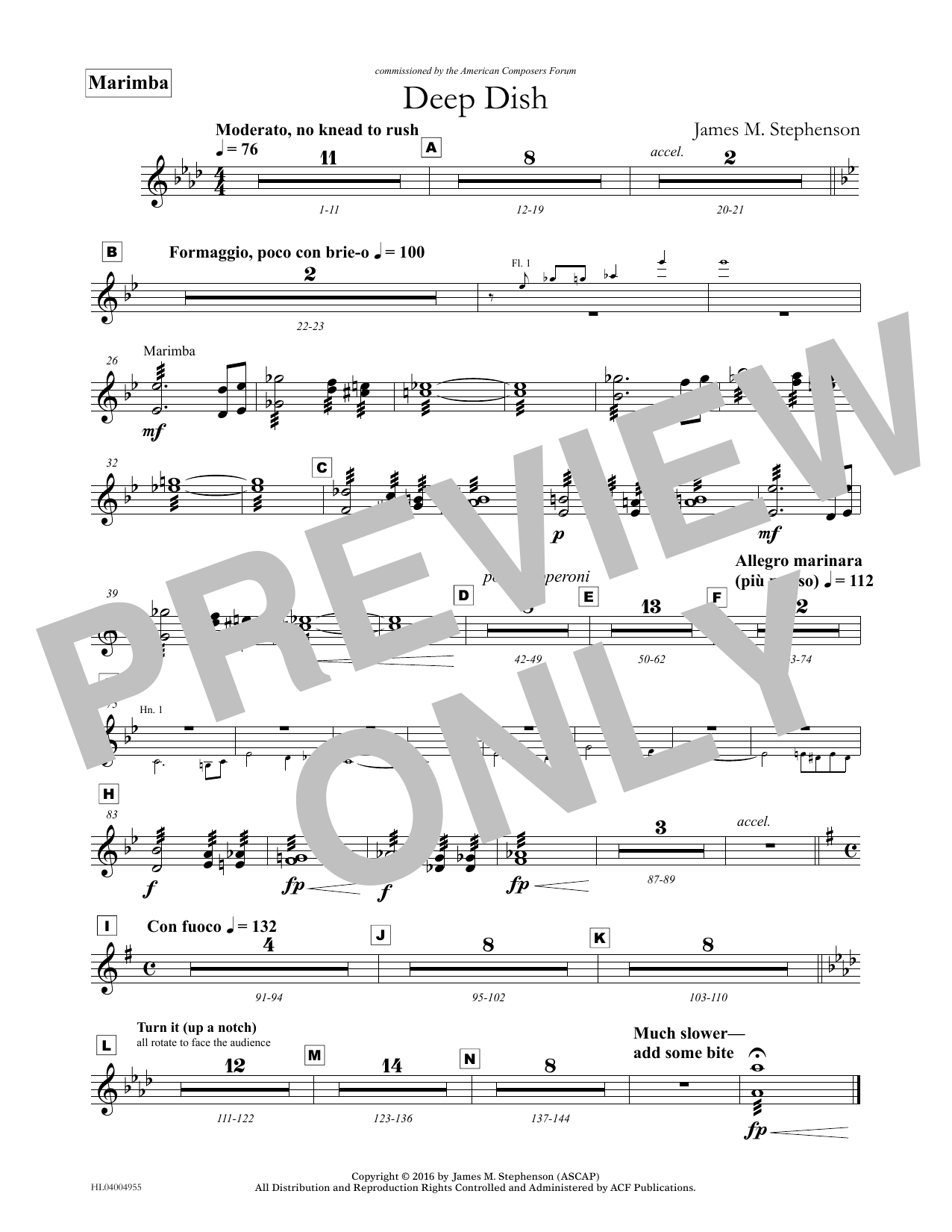 James (Jim) M. Stephenson Deep Dish - Marimba sheet music notes and chords arranged for Concert Band