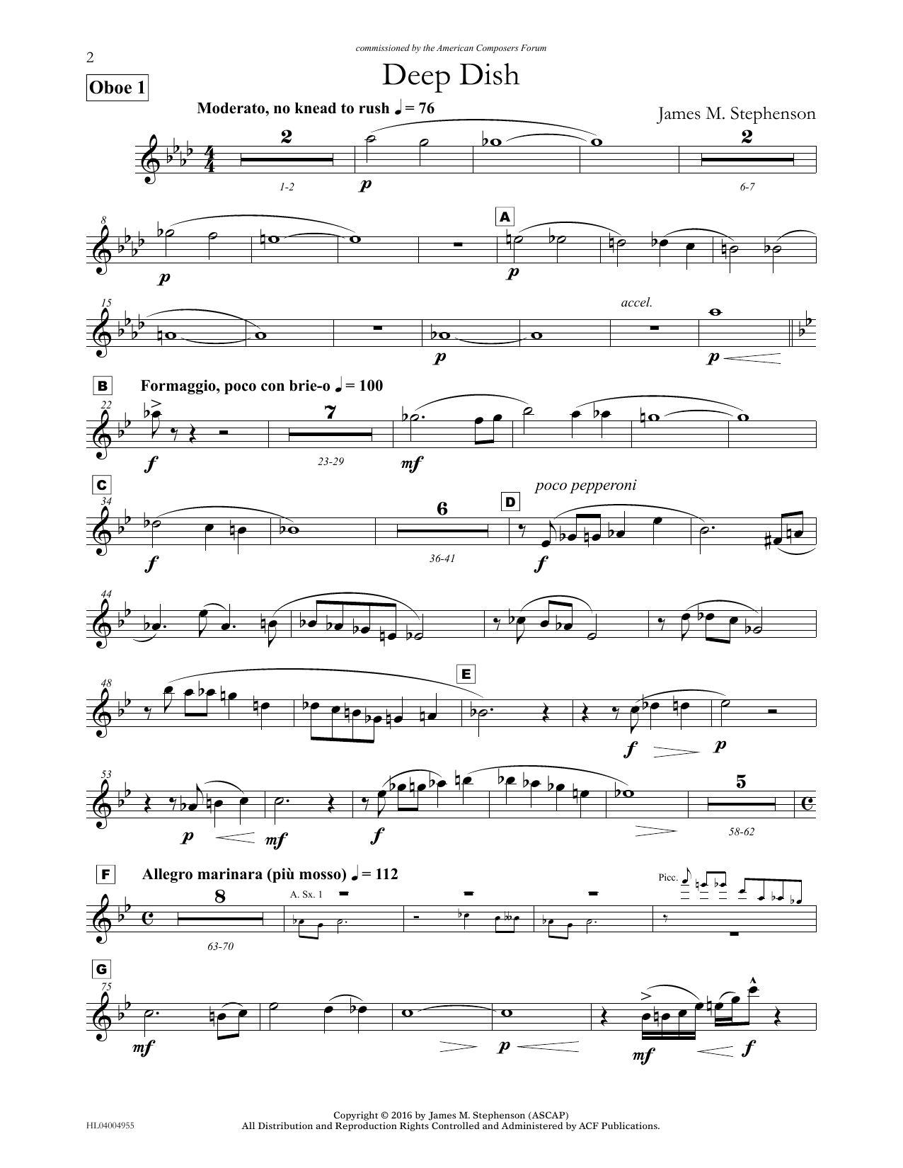 James (Jim) M. Stephenson Deep Dish - Oboe 1 sheet music notes and chords arranged for Concert Band