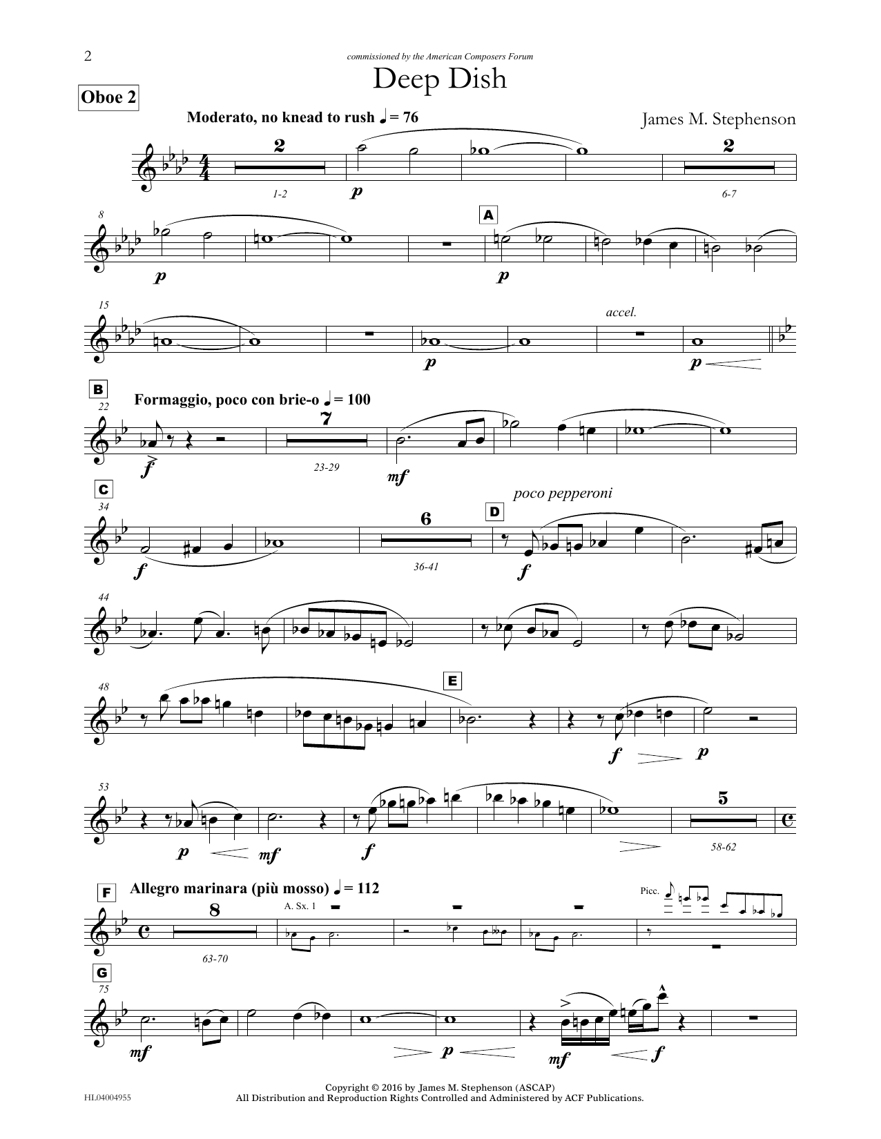 James (Jim) M. Stephenson Deep Dish - Oboe 2 sheet music notes and chords arranged for Concert Band