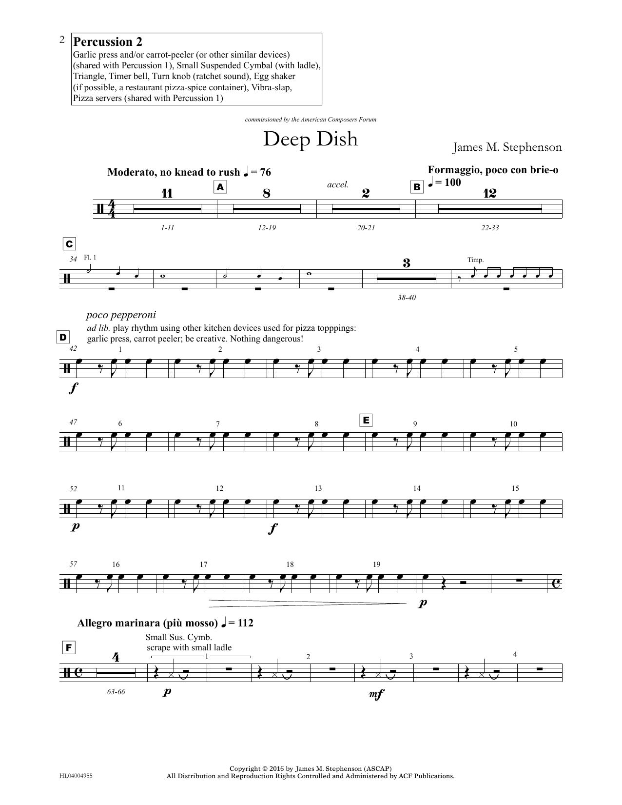 James (Jim) M. Stephenson Deep Dish - Percussion II sheet music notes and chords arranged for Concert Band