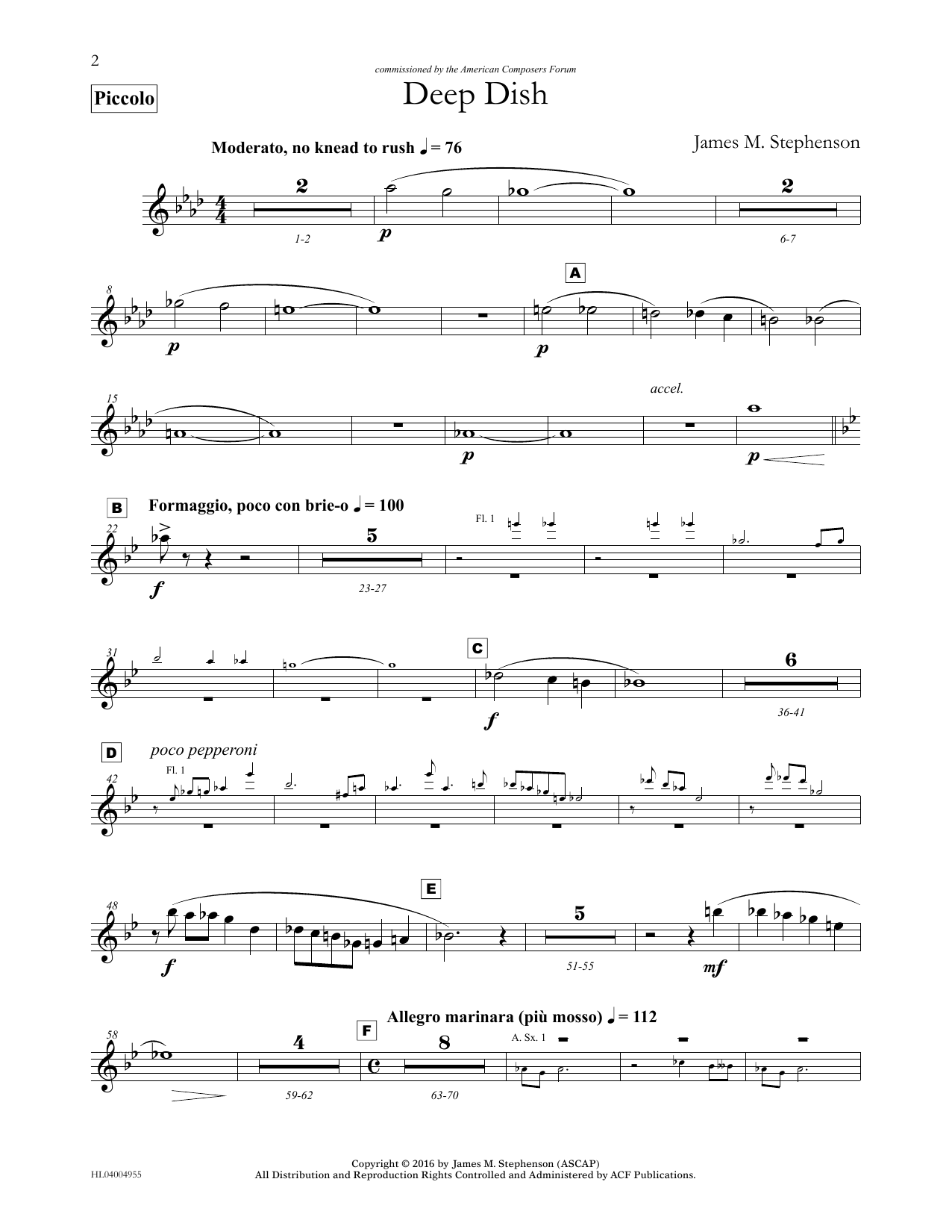 James (Jim) M. Stephenson Deep Dish - Piccolo sheet music notes and chords arranged for Concert Band