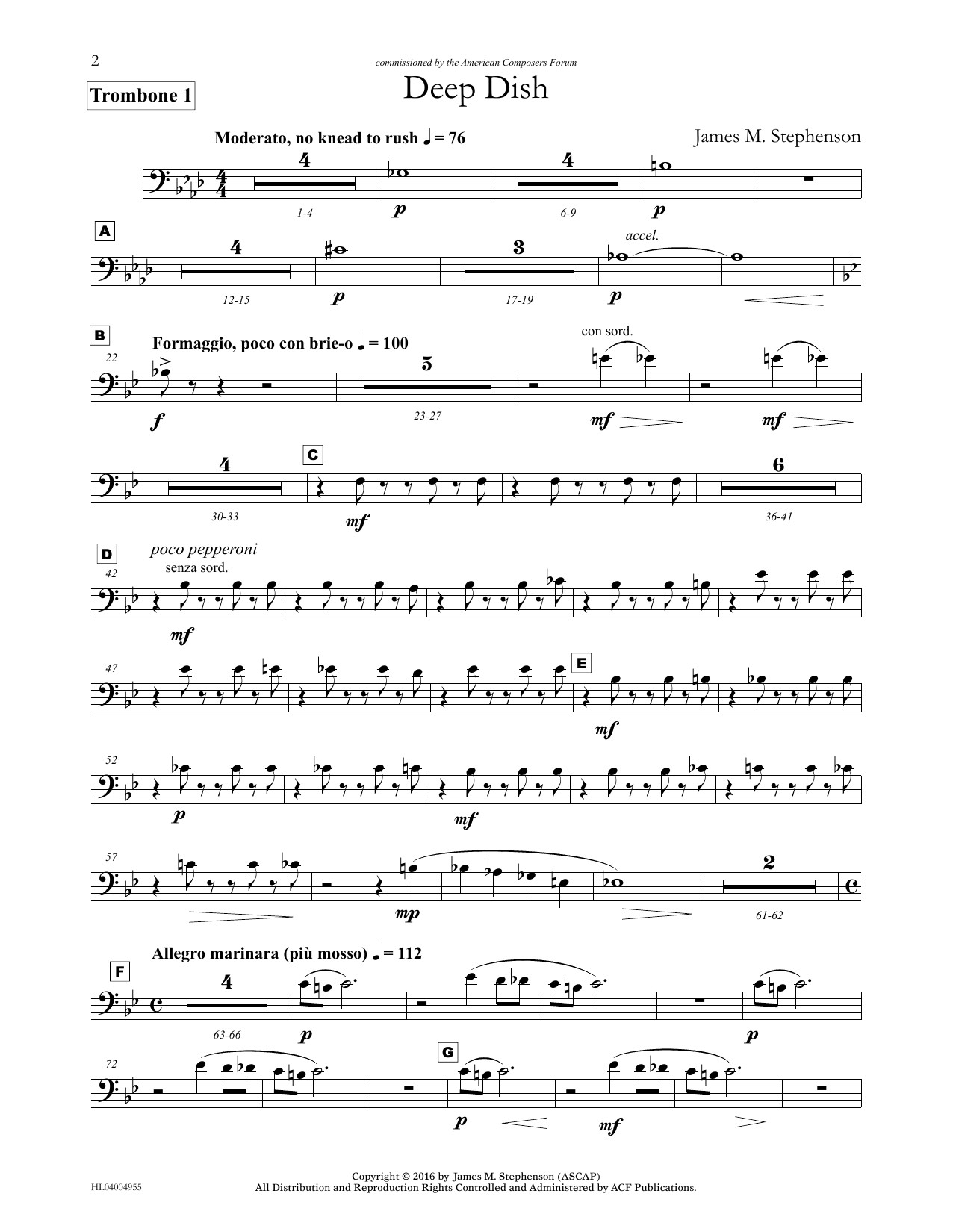 James (Jim) M. Stephenson Deep Dish - Trombone 1 sheet music notes and chords arranged for Concert Band