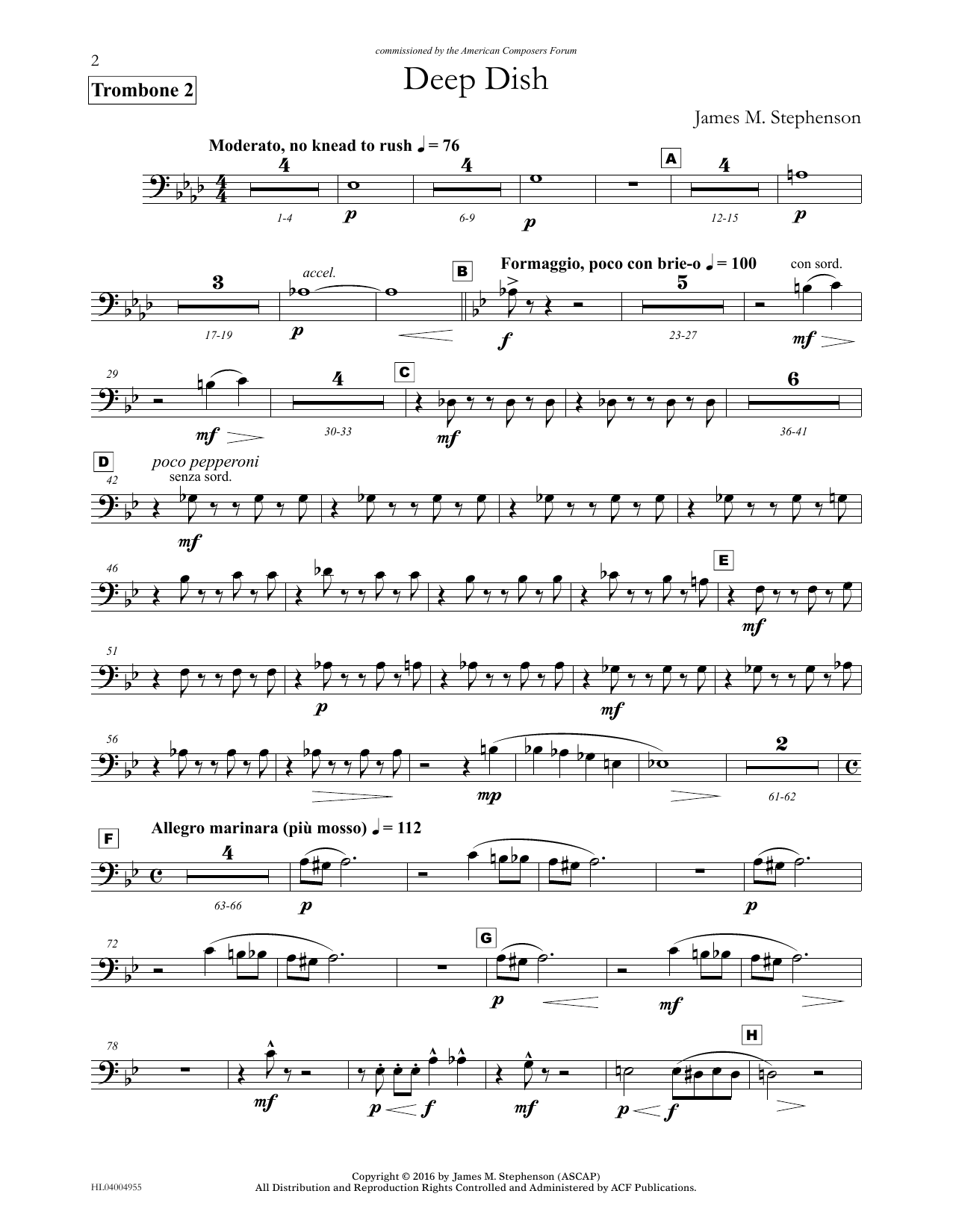 James (Jim) M. Stephenson Deep Dish - Trombone 2 sheet music notes and chords arranged for Concert Band