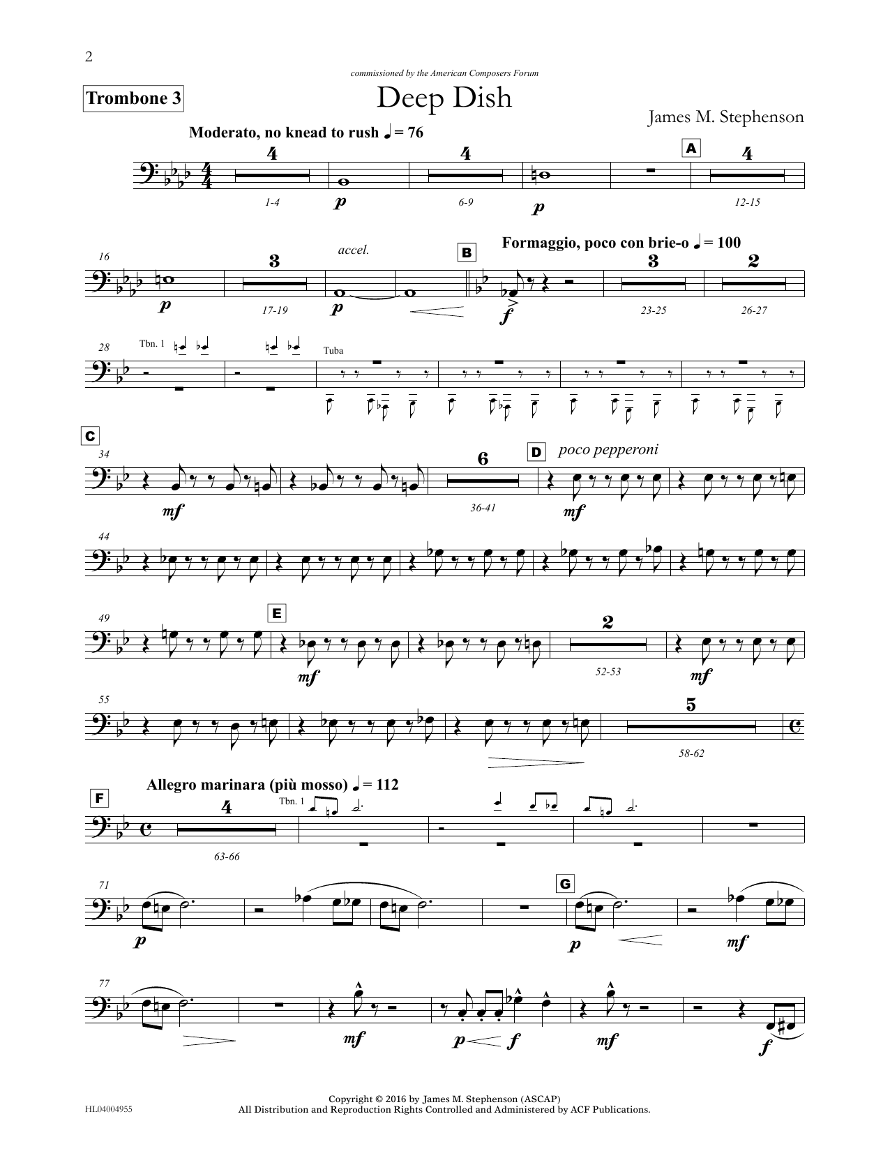 James (Jim) M. Stephenson Deep Dish - Trombone 3 sheet music notes and chords arranged for Concert Band