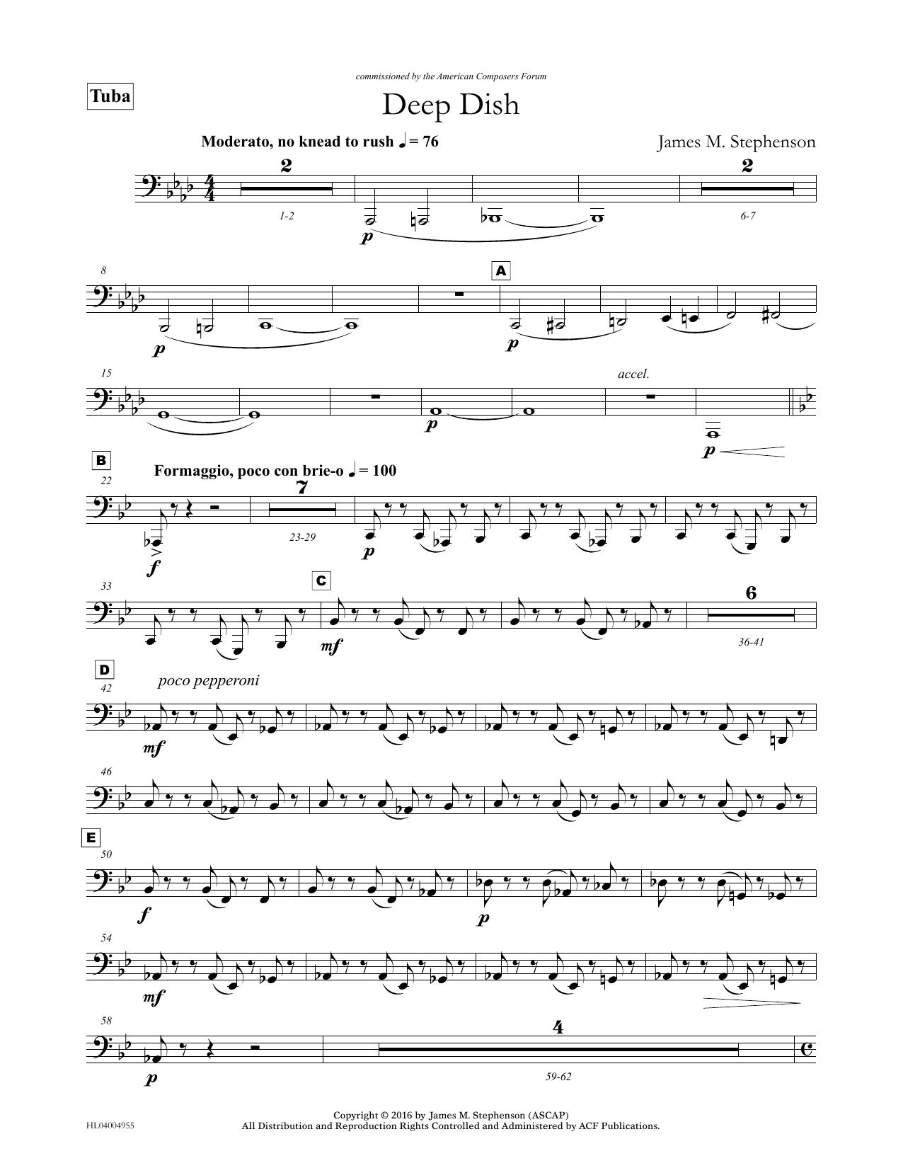 James (Jim) M. Stephenson Deep Dish - Tuba sheet music notes and chords arranged for Concert Band