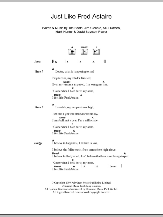 James Just Like Fred Astaire sheet music notes and chords arranged for Guitar Chords/Lyrics