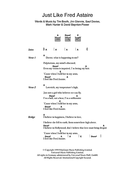 James Just Like Fred Astaire sheet music notes and chords arranged for Guitar Chords/Lyrics