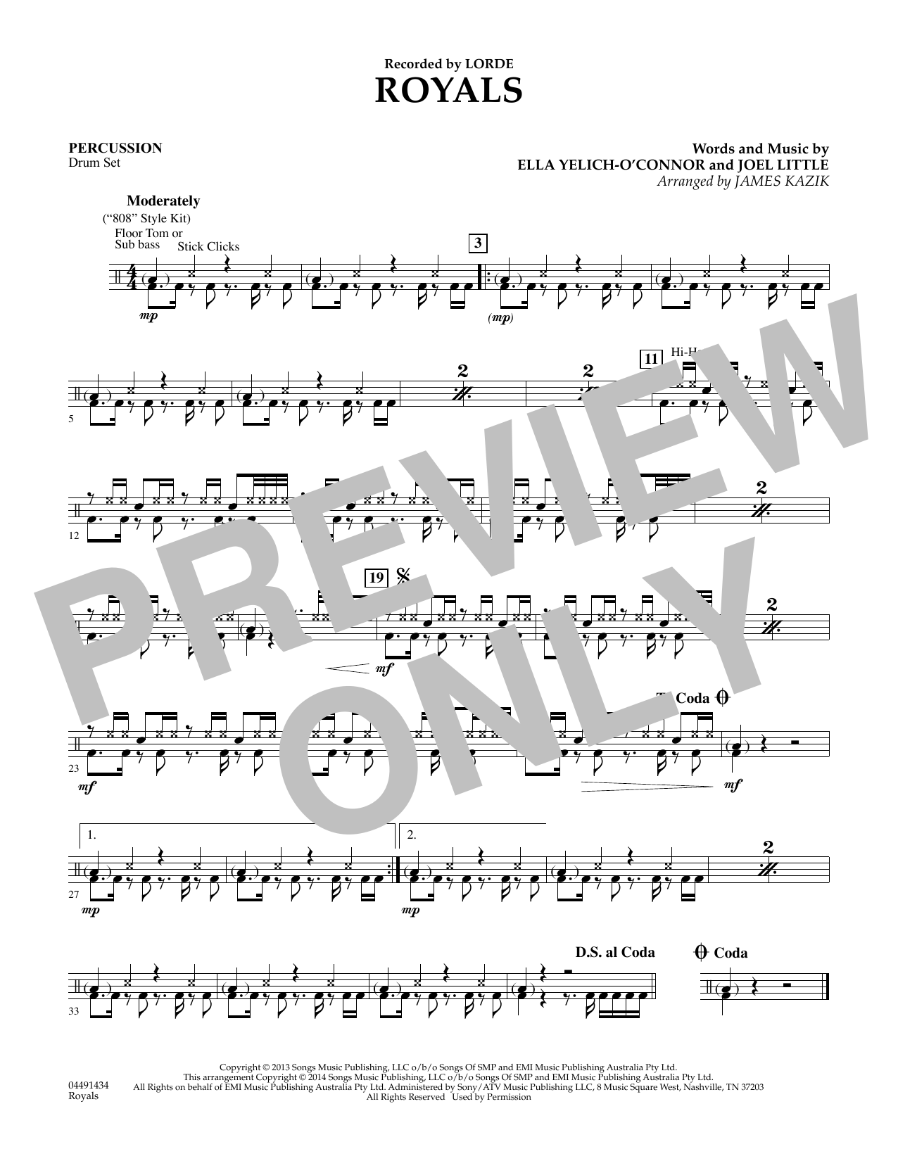 James Kazik Royals - Percussion sheet music notes and chords arranged for Orchestra