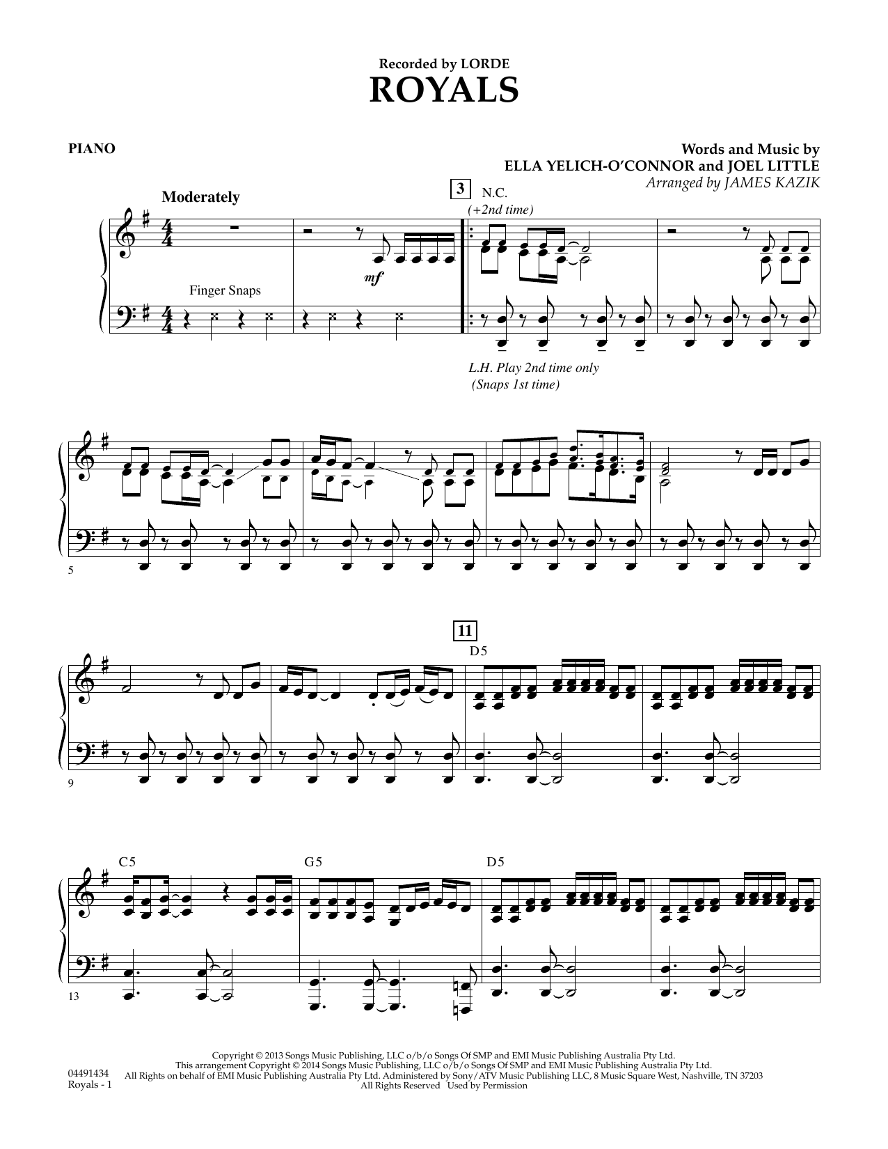 James Kazik Royals - Piano sheet music notes and chords arranged for Orchestra