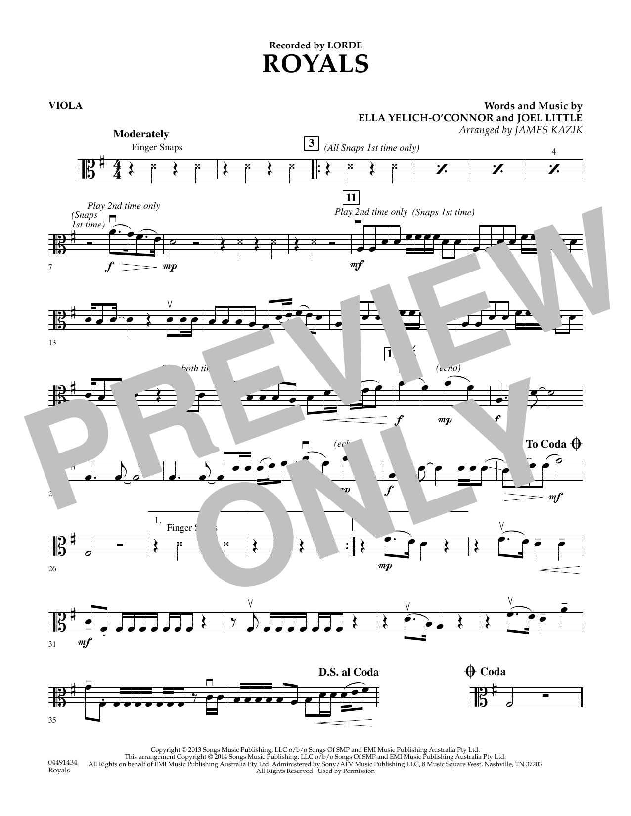 James Kazik Royals - Viola sheet music notes and chords arranged for Orchestra