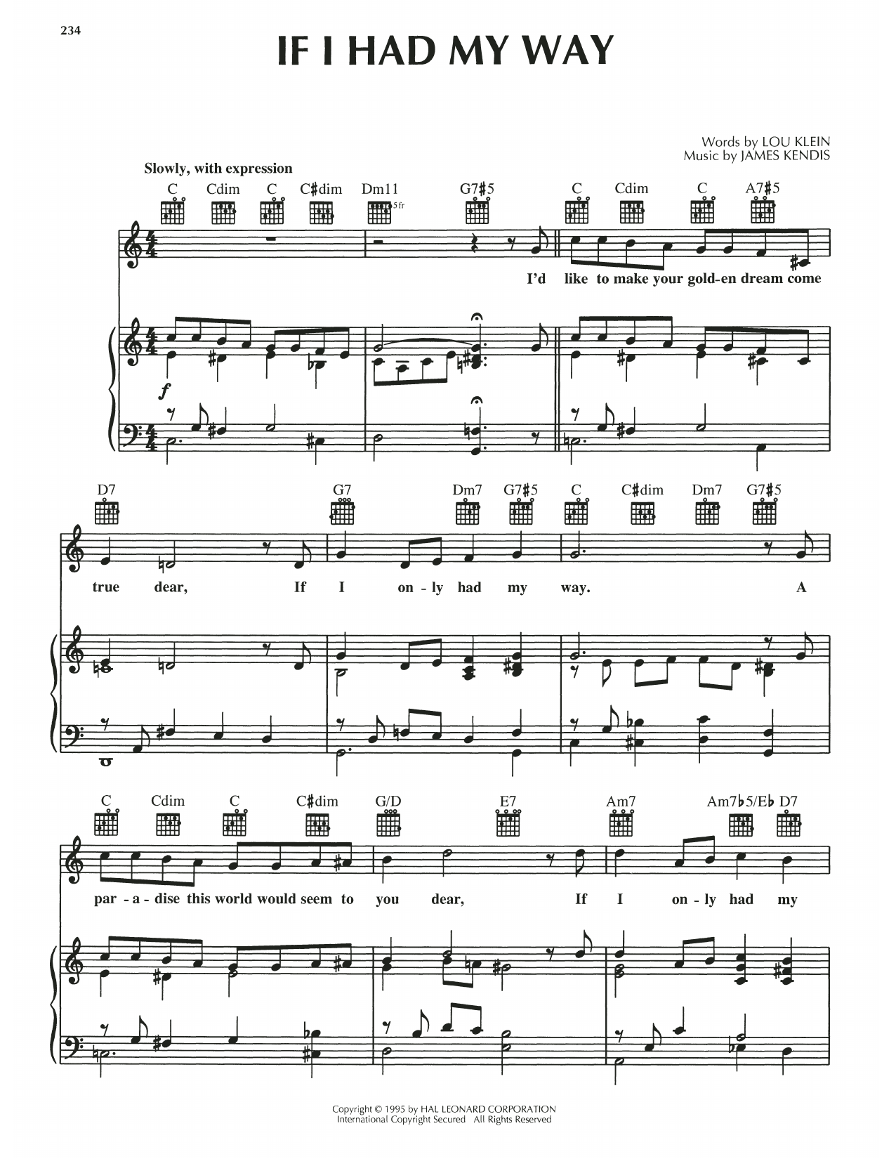James Kendis If I Had My Way sheet music notes and chords arranged for Piano, Vocal & Guitar Chords (Right-Hand Melody)
