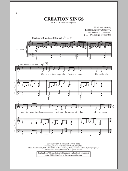James Koerts Creation Sings sheet music notes and chords arranged for SATB Choir
