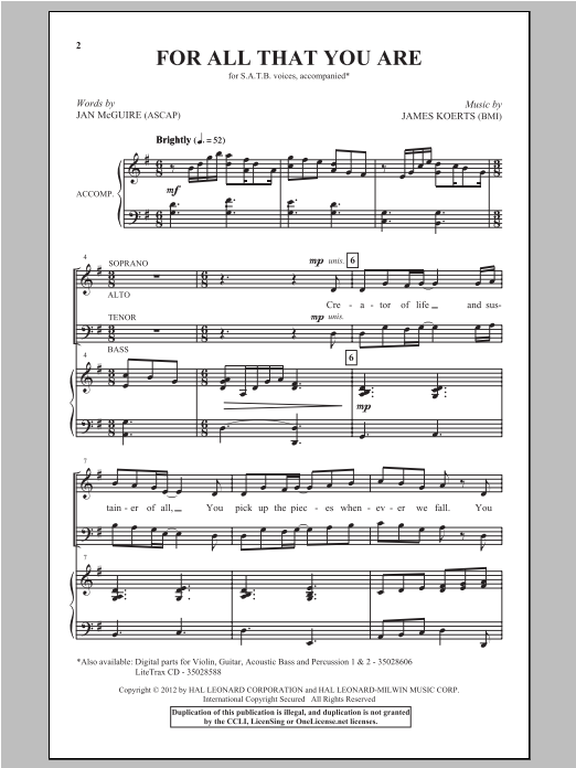 James Koerts For All That You Are sheet music notes and chords arranged for SATB Choir
