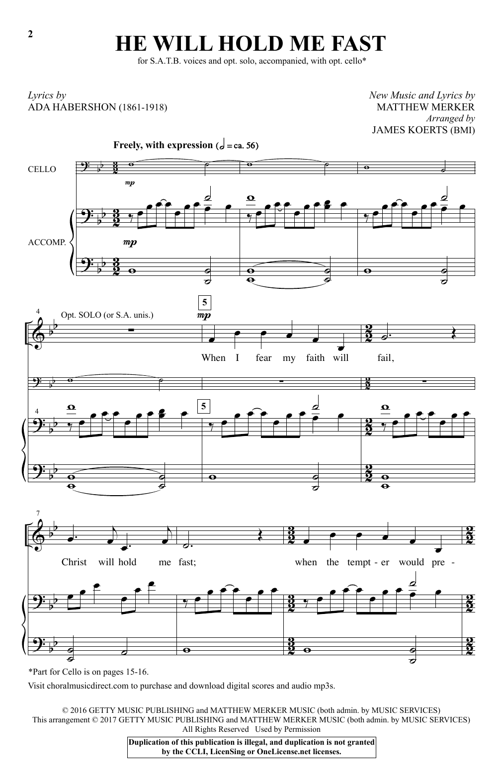 James Koerts He Will Hold Me Fast sheet music notes and chords arranged for SATB Choir