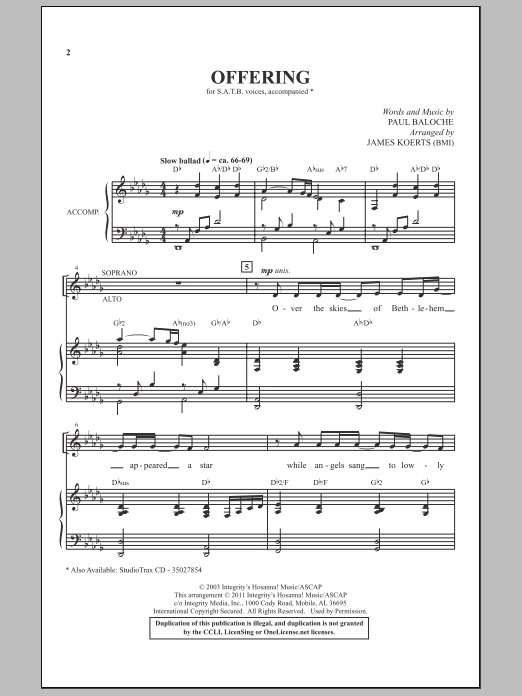 James Koerts Offering sheet music notes and chords arranged for SATB Choir
