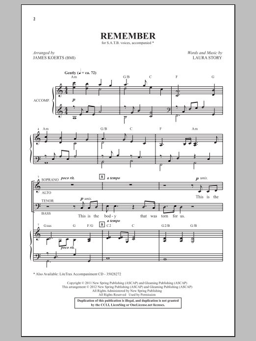 James Koerts Remember sheet music notes and chords arranged for SATB Choir