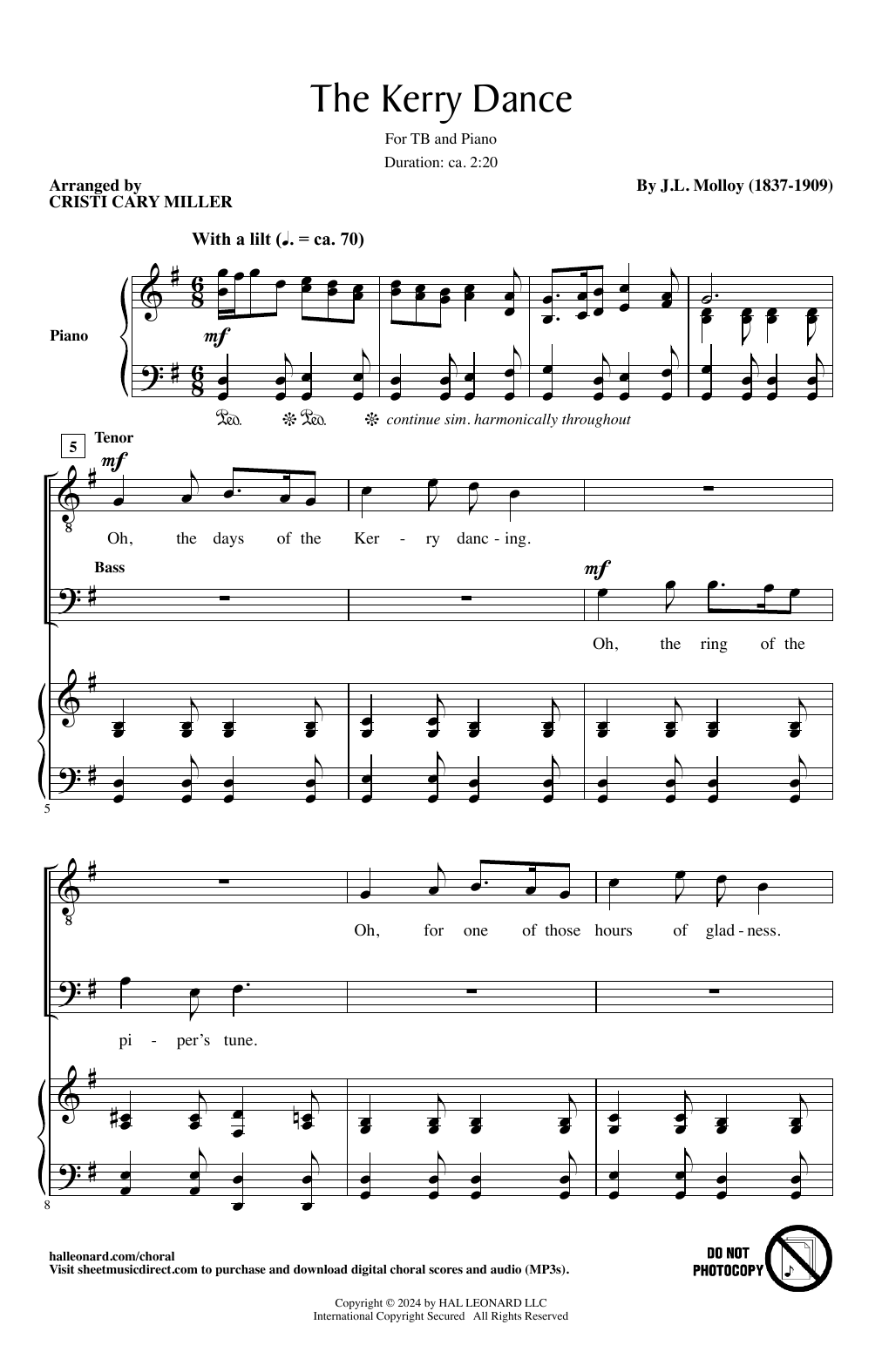James L. Molloy The Kerry Dance (arr. Cristi Cary Miller) sheet music notes and chords arranged for TB Choir