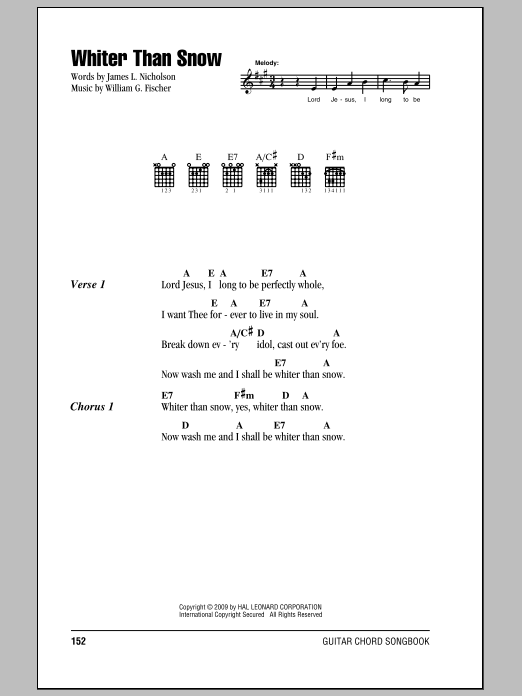 James L. Nicholson Whiter Than Snow sheet music notes and chords arranged for Easy Piano