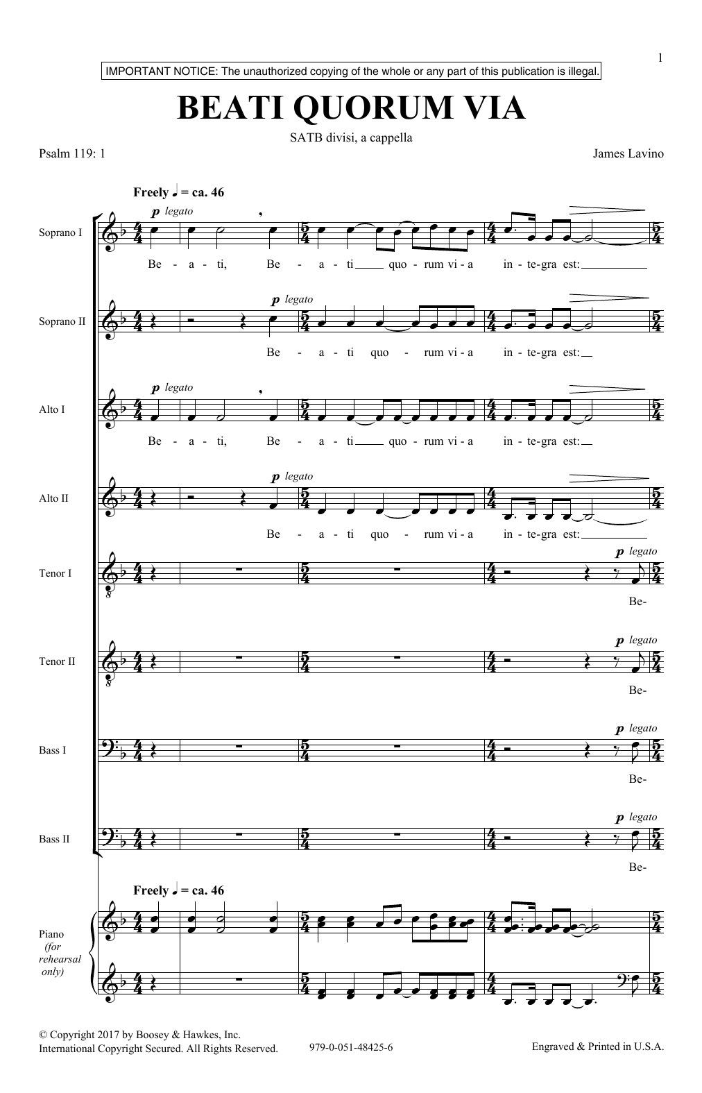 James Lavino Beati Quorum Via sheet music notes and chords arranged for SATB Choir