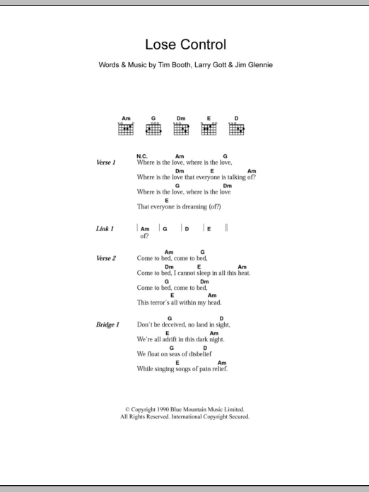 James Lose Control sheet music notes and chords arranged for Guitar Chords/Lyrics