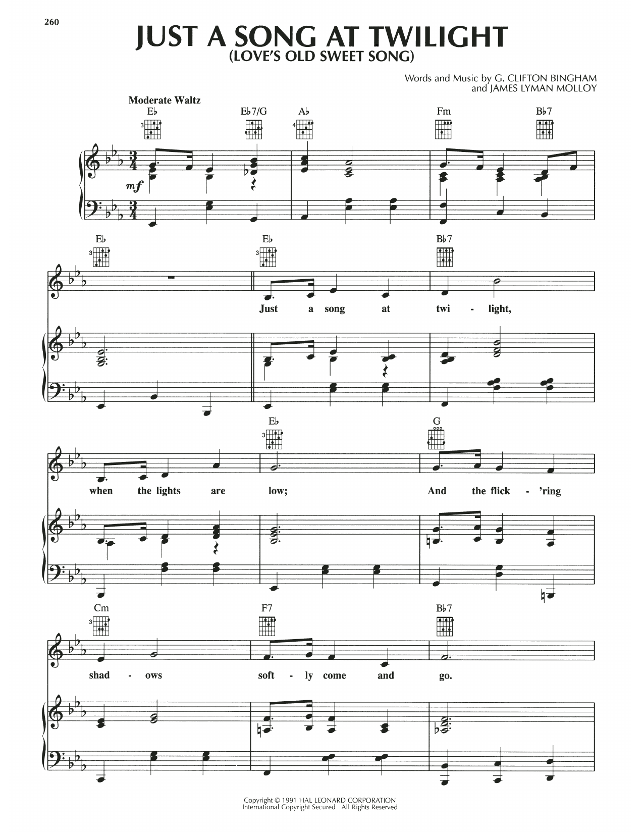 James Lyman Molloy Just A Song At Twilight (Love's Old Sweet Song) sheet music notes and chords arranged for Piano, Vocal & Guitar Chords (Right-Hand Melody)