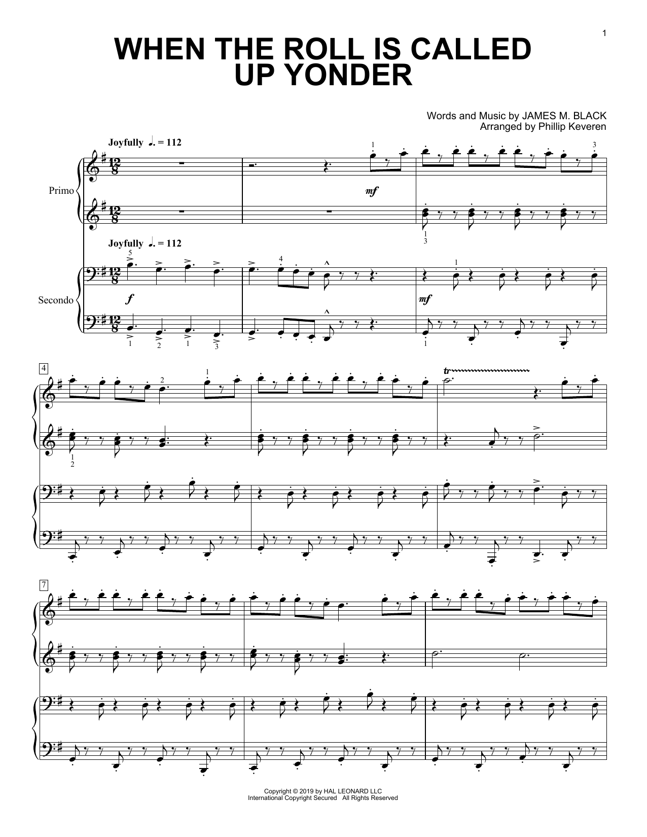 James M. Black When The Roll Is Called Up Yonder (arr. Phillip Keveren) sheet music notes and chords arranged for Piano Duet
