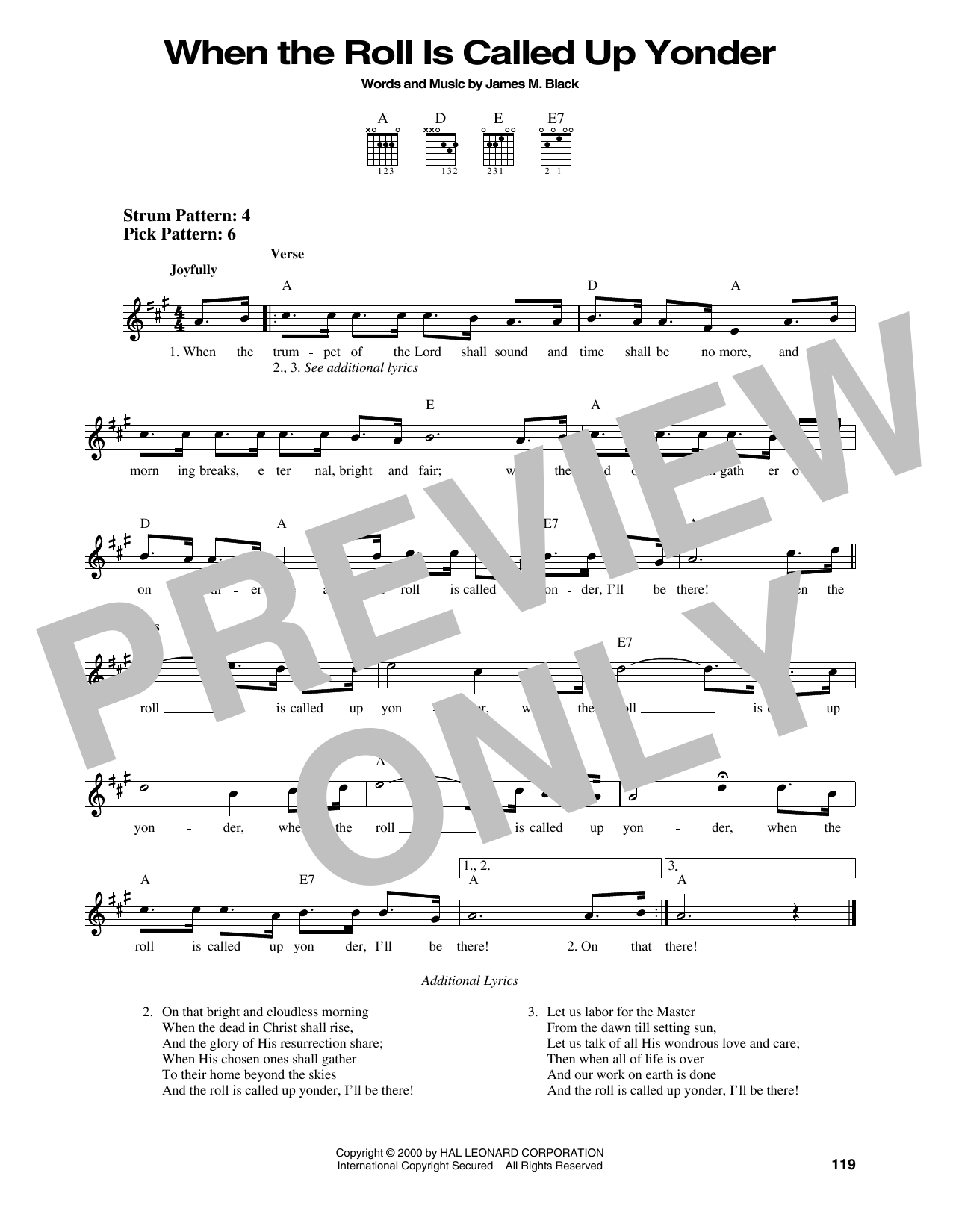 James M. Black When The Roll Is Called Up Yonder sheet music notes and chords arranged for Lead Sheet / Fake Book