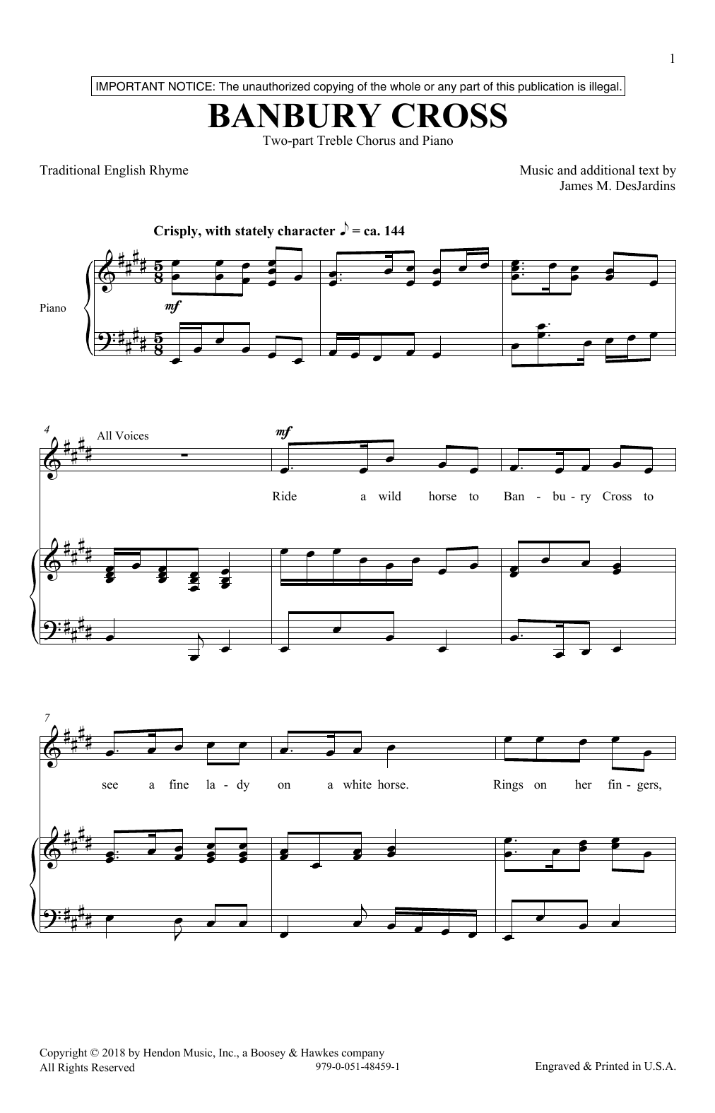 James M. DesJardins Banbury Cross sheet music notes and chords arranged for 2-Part Choir