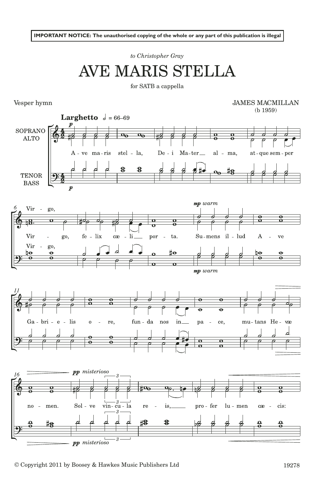 James MacMillan Ave Maris Stella sheet music notes and chords arranged for SATB Choir