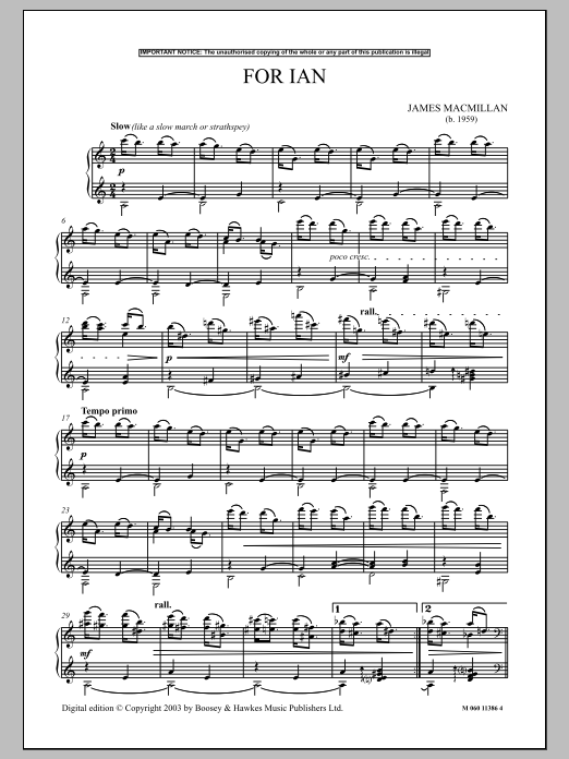 James MacMillan For Ian sheet music notes and chords arranged for Piano Solo