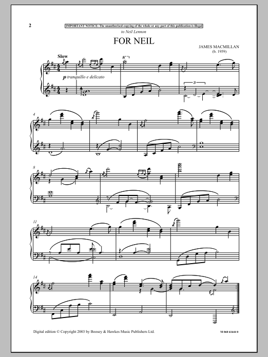 James MacMillan For Neil sheet music notes and chords arranged for Piano Solo