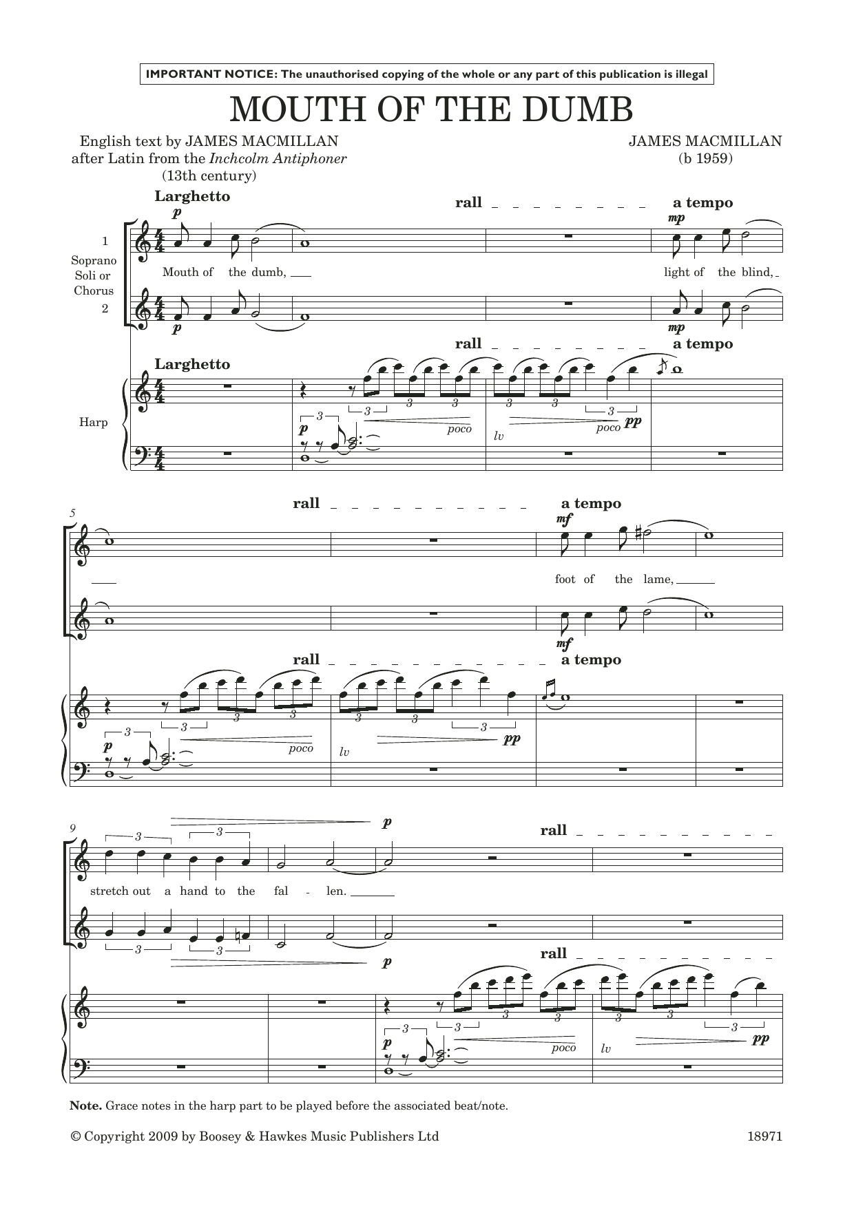 James MacMillan Mouth of the Dumb (for soprano/treble duet and harp) sheet music notes and chords arranged for Piano & Vocal