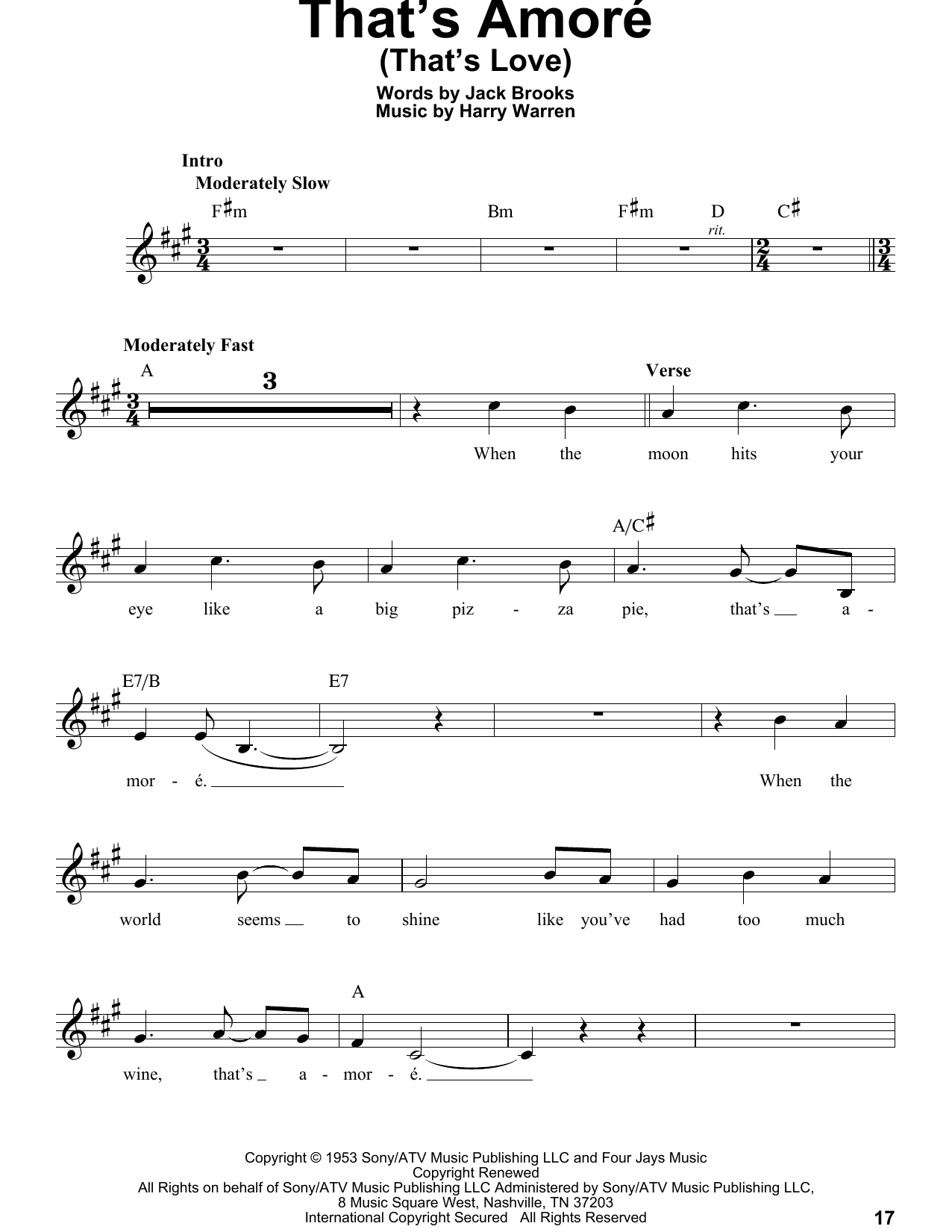 James Marsden That's Amore (That's Love) (from Enchanted) sheet music notes and chords arranged for Pro Vocal