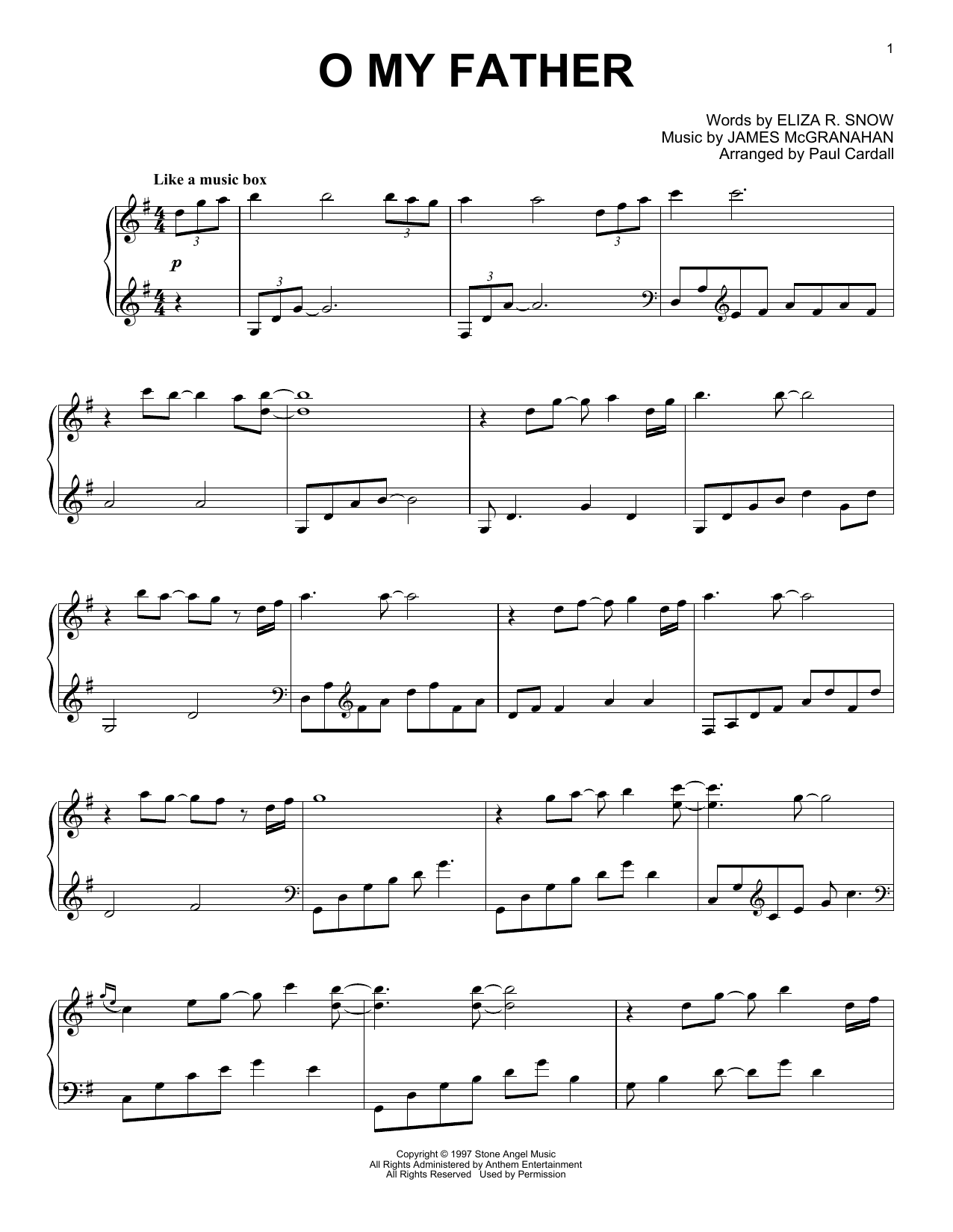 James McGranahan O My Father (arr. Paul Cardall) sheet music notes and chords arranged for Piano Solo