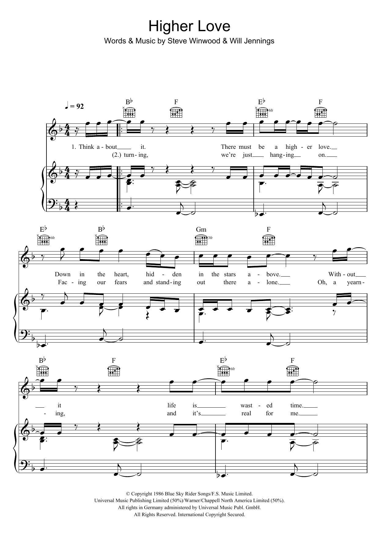 James McMorrow Higher Love sheet music notes and chords arranged for Piano, Vocal & Guitar Chords