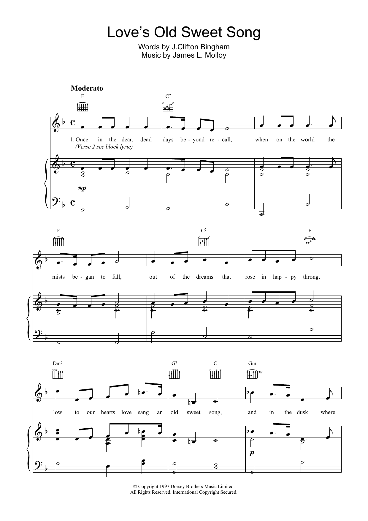 James Molloy Love's Old Sweet Song sheet music notes and chords arranged for Piano, Vocal & Guitar Chords