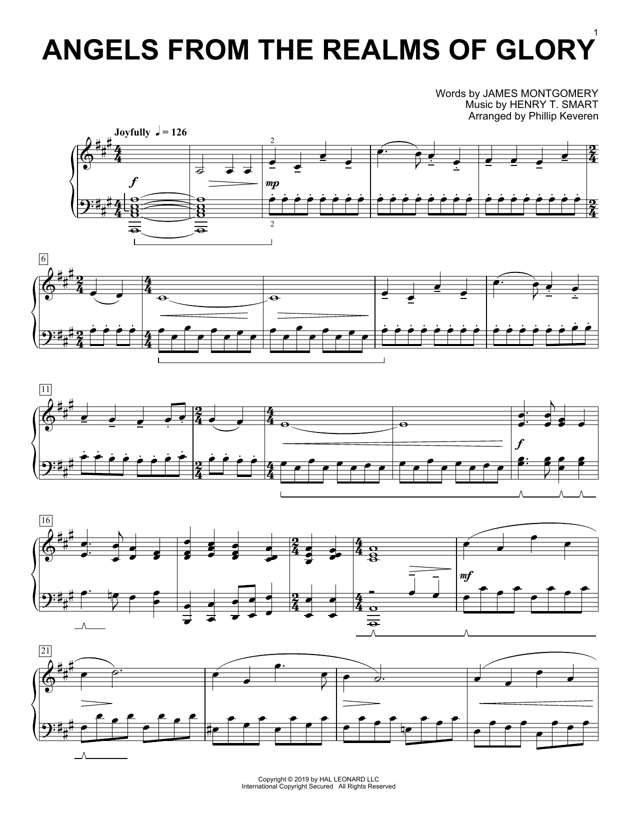 James Montgomery Angels From The Realms Of Glory [Classical version] (arr. Phillip Keveren) sheet music notes and chords arranged for Piano Solo