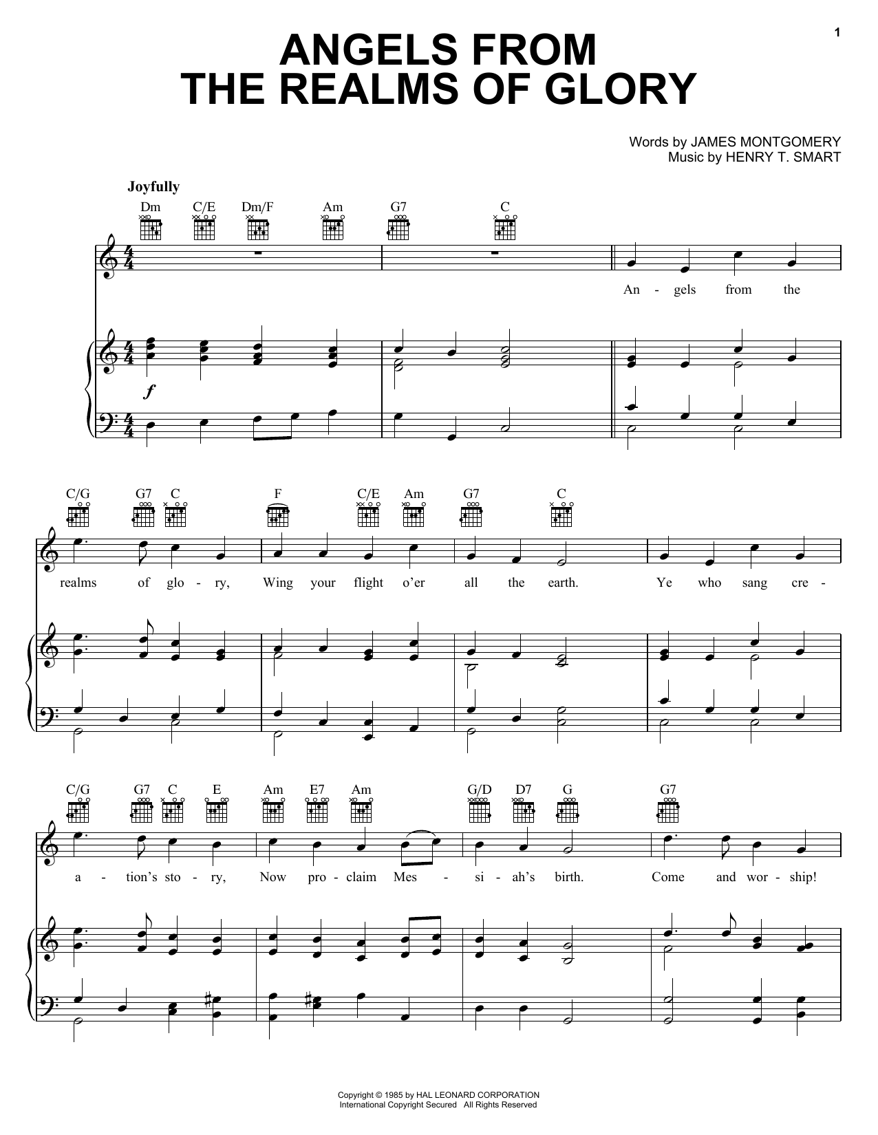 James Montgomery Angels From The Realms Of Glory sheet music notes and chords arranged for Piano, Vocal & Guitar Chords (Right-Hand Melody)