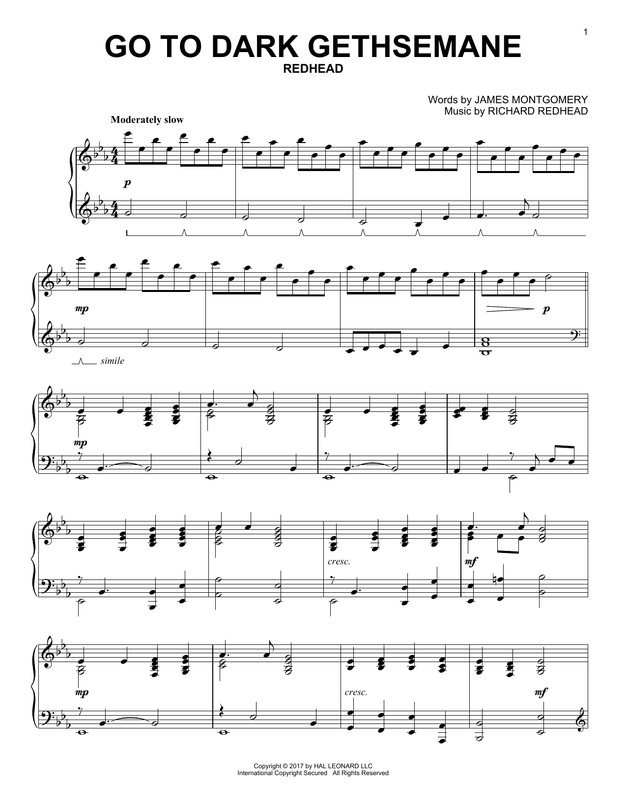 James Montgomery Go To Dark Gethsemane sheet music notes and chords arranged for Piano Solo